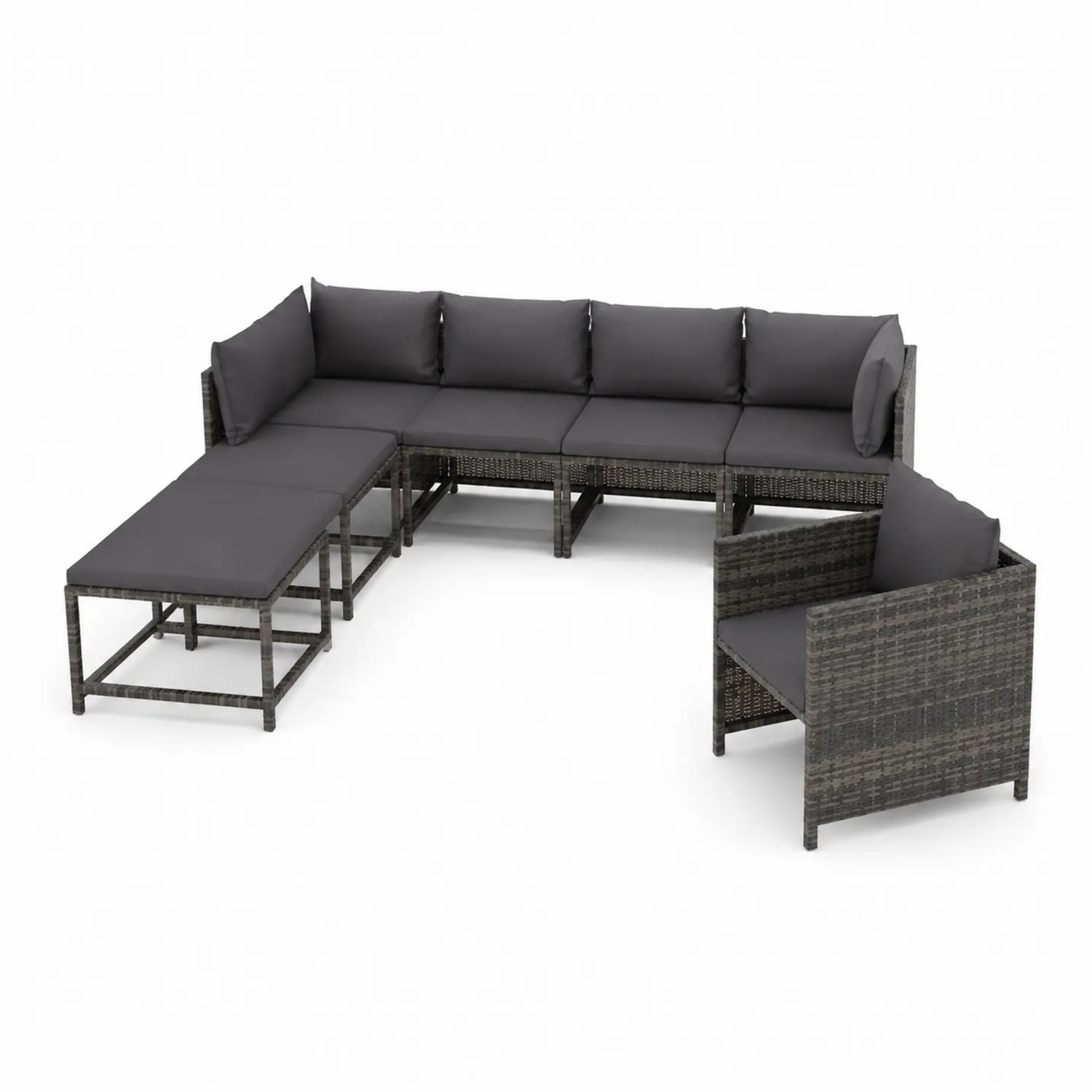 Set da giardino in rattan con cuscini grigi