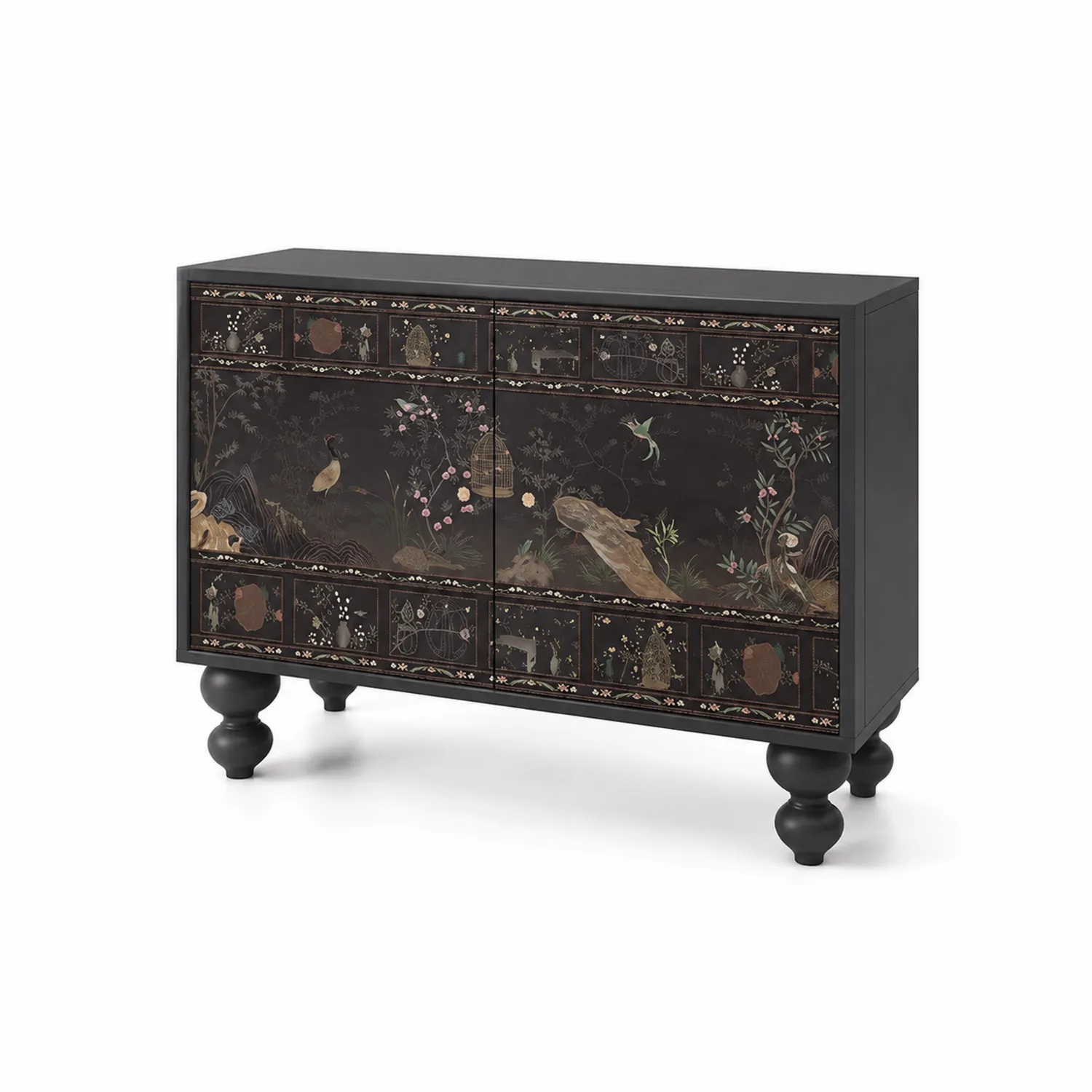 Credenza rettangolare in legno MDF con pannelli decorati Nero