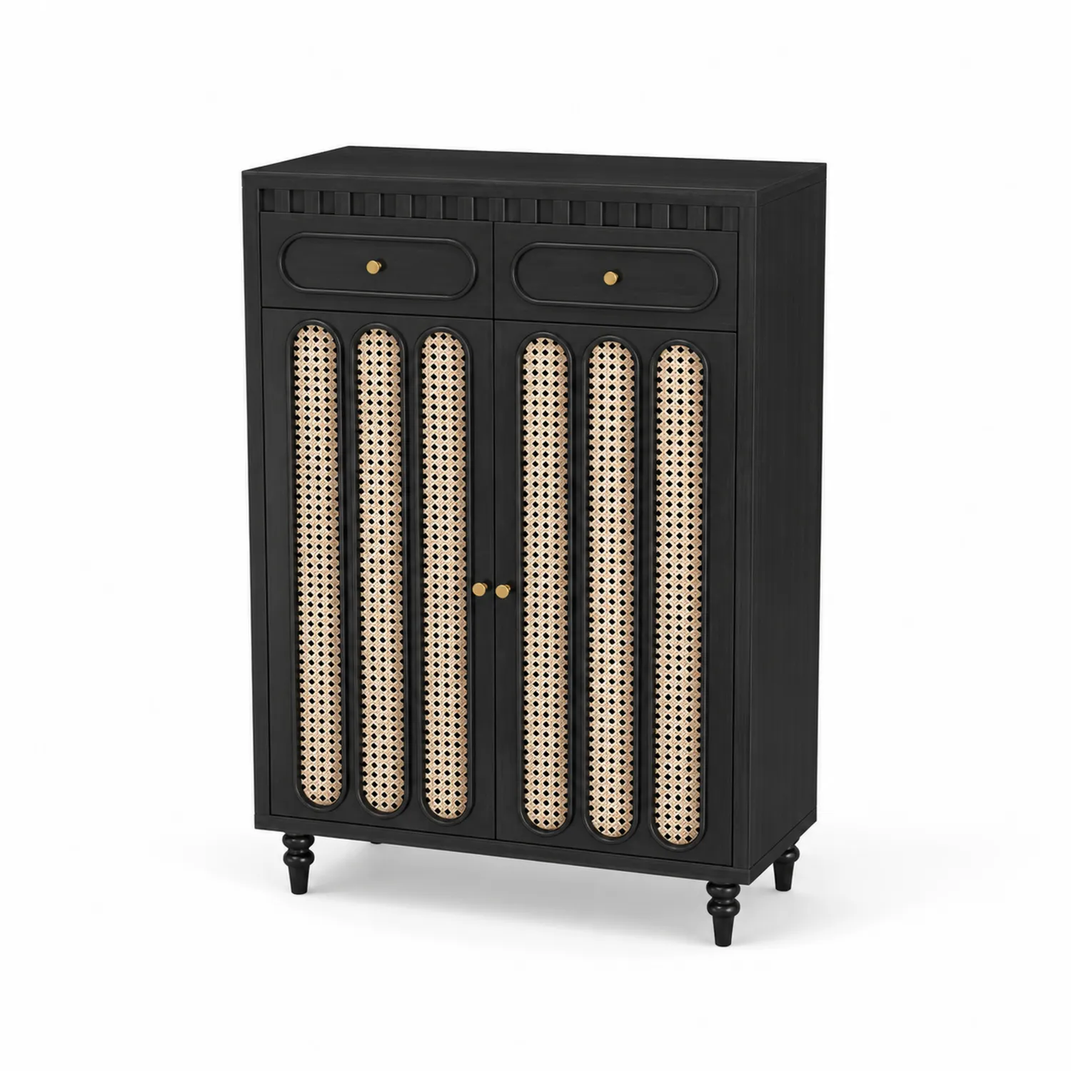 Scarpiera in Legno e Rattan Nero 90x120x35 cm