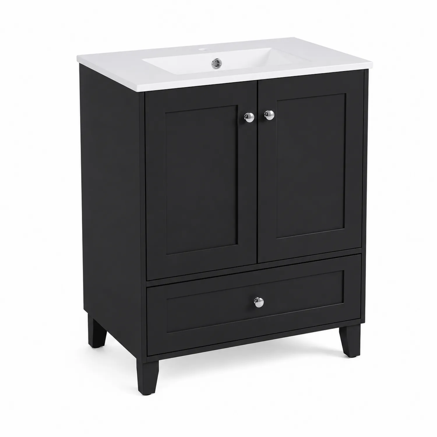 Mobiletto lavabo nero in MDF con lavabo in ceramica