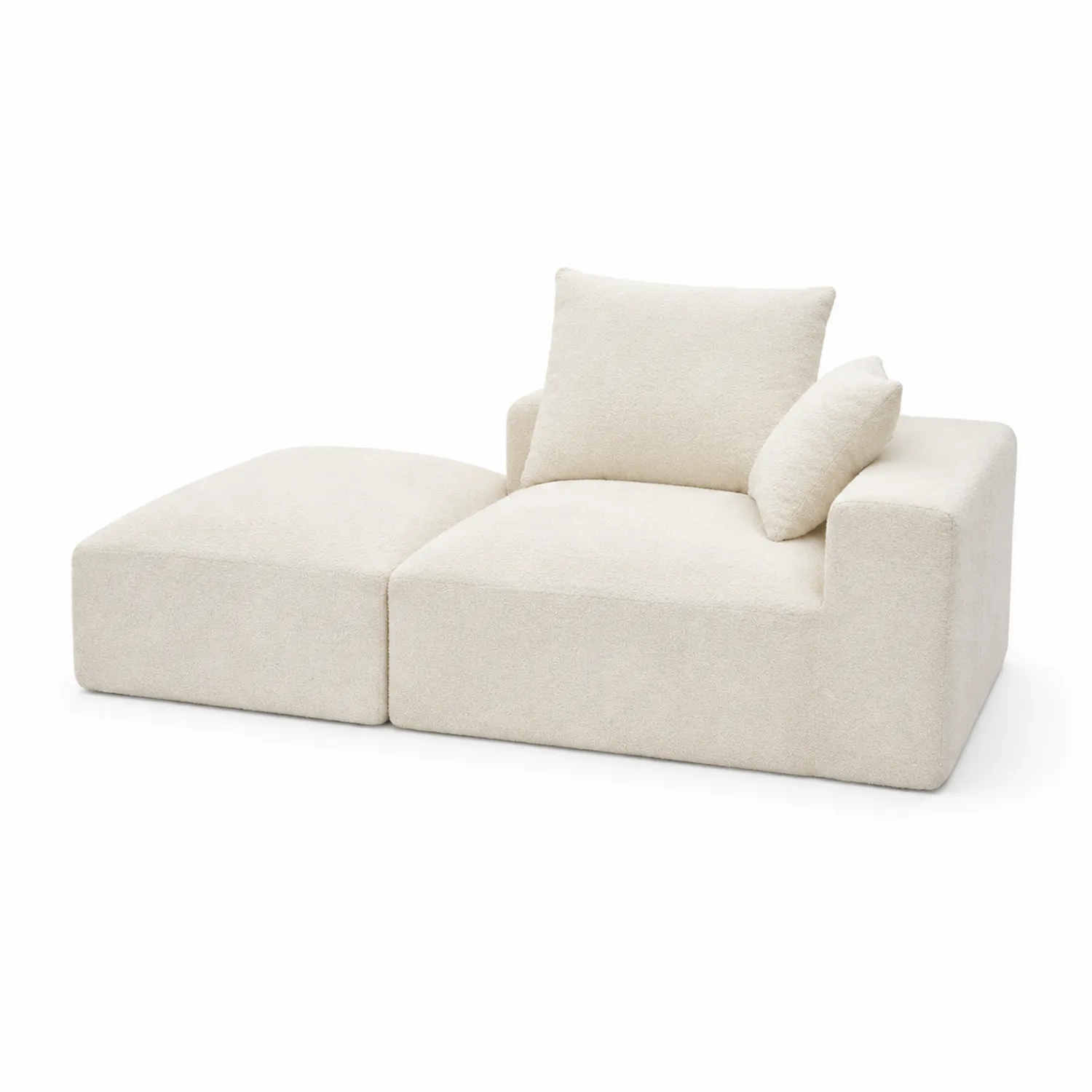 Divano modulare a due posti in tessuto Beige con poggiapiedi