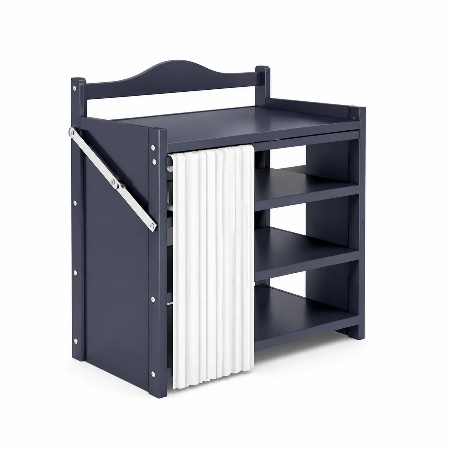 Scarpiera a tre ripiani in legno e metallo Blu