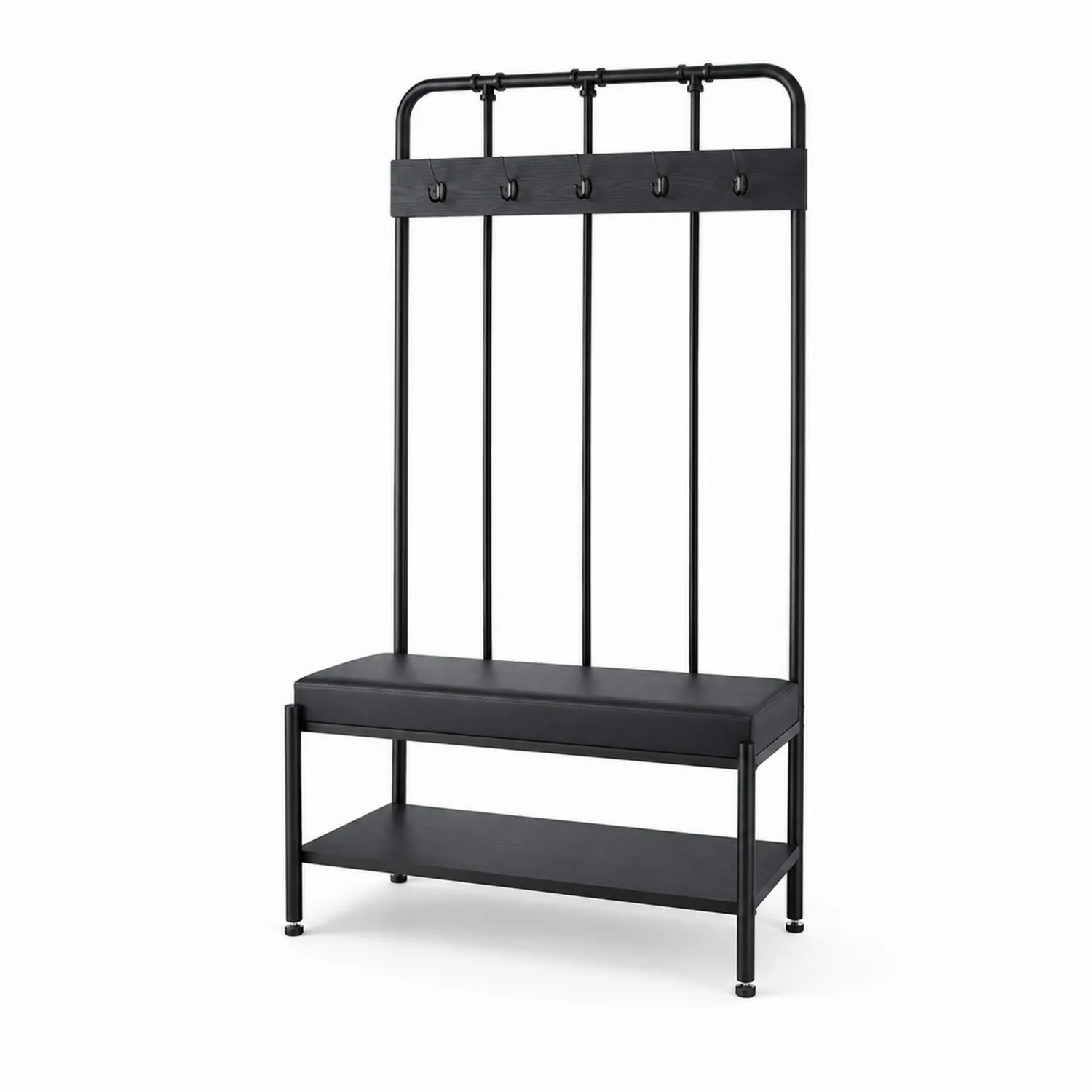 Appendiabiti con Panca in Metallo Nero con Cinque Ganci