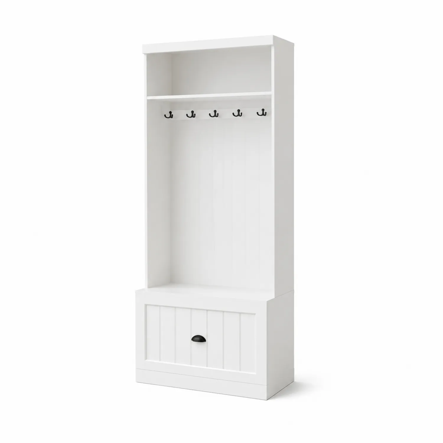 Appendiabiti ingresso in legno con 5 ganci e contenitore Bianco 180x80x33 cm