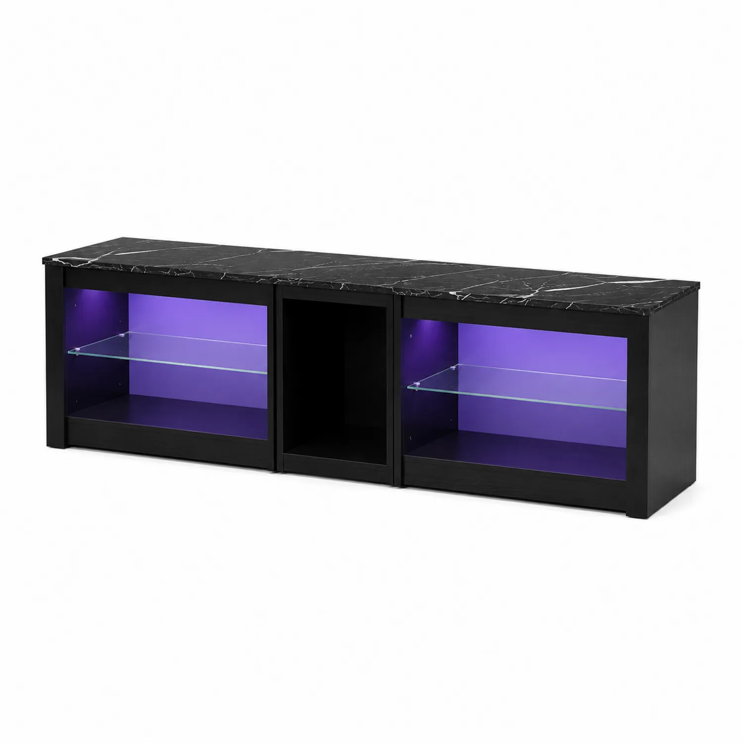 Mobile TV in Legno con Ripiani in Vetro e LED, 140x35x40 cm, Nero