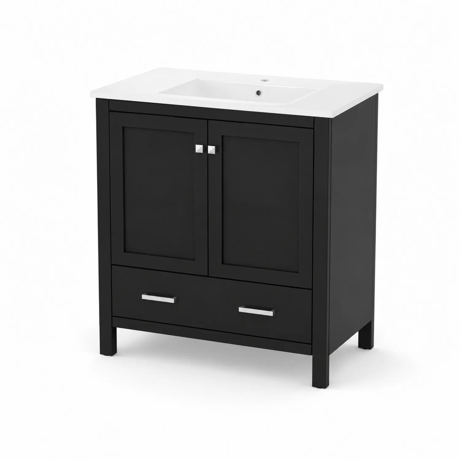 Mobile lavabo in legno nero con lavabo in ceramica