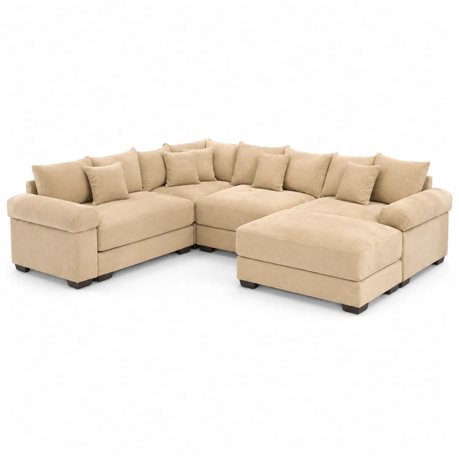 Divano angolare modulare in tessuto a coste beige