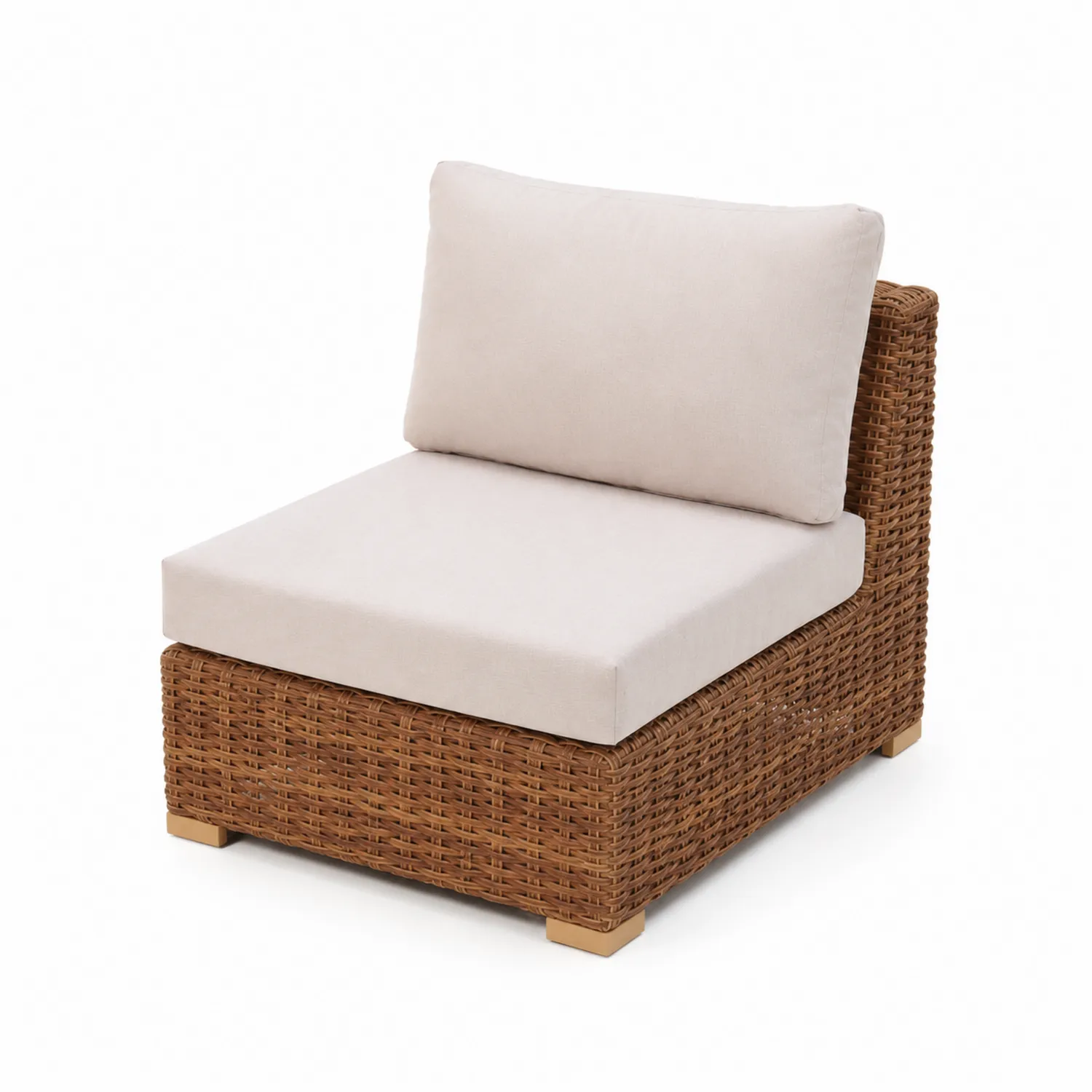 Modulo Divano da Giardino in Rattan con Cuscini in Poliestere Beige