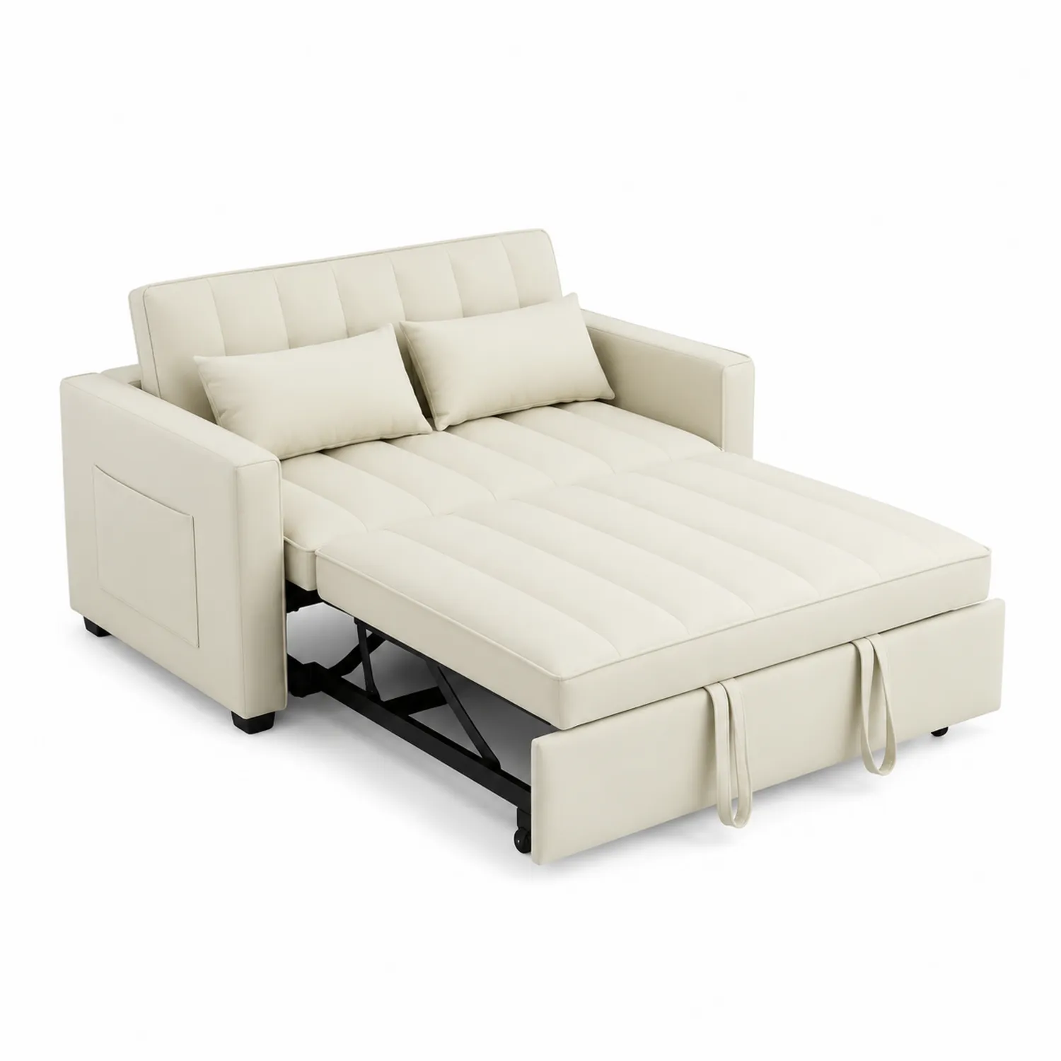 Rozkładana sofa z ekoskóry kremowa