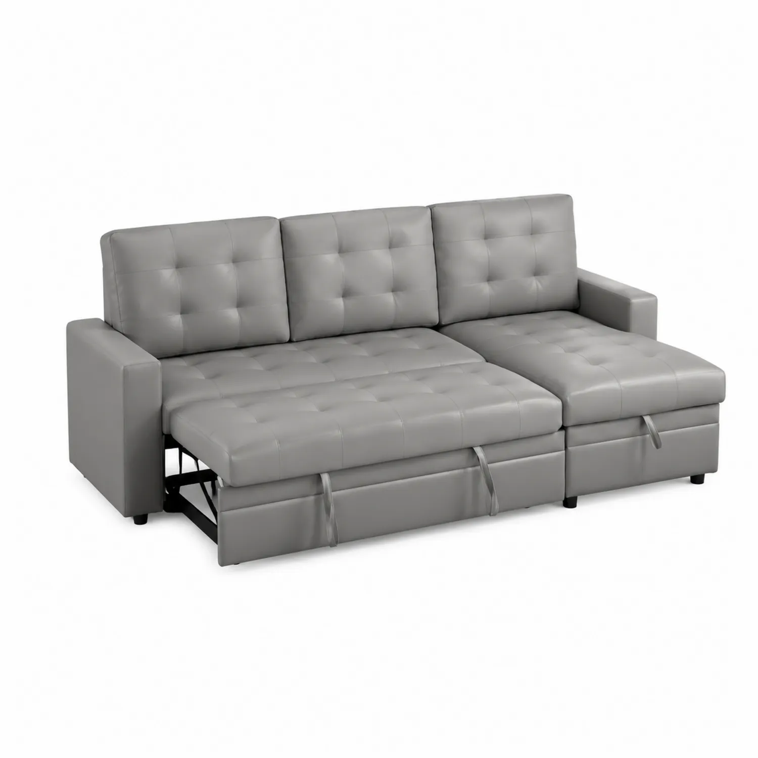 Szara skórzana sofa modułowa z funkcją leżenia 200cm