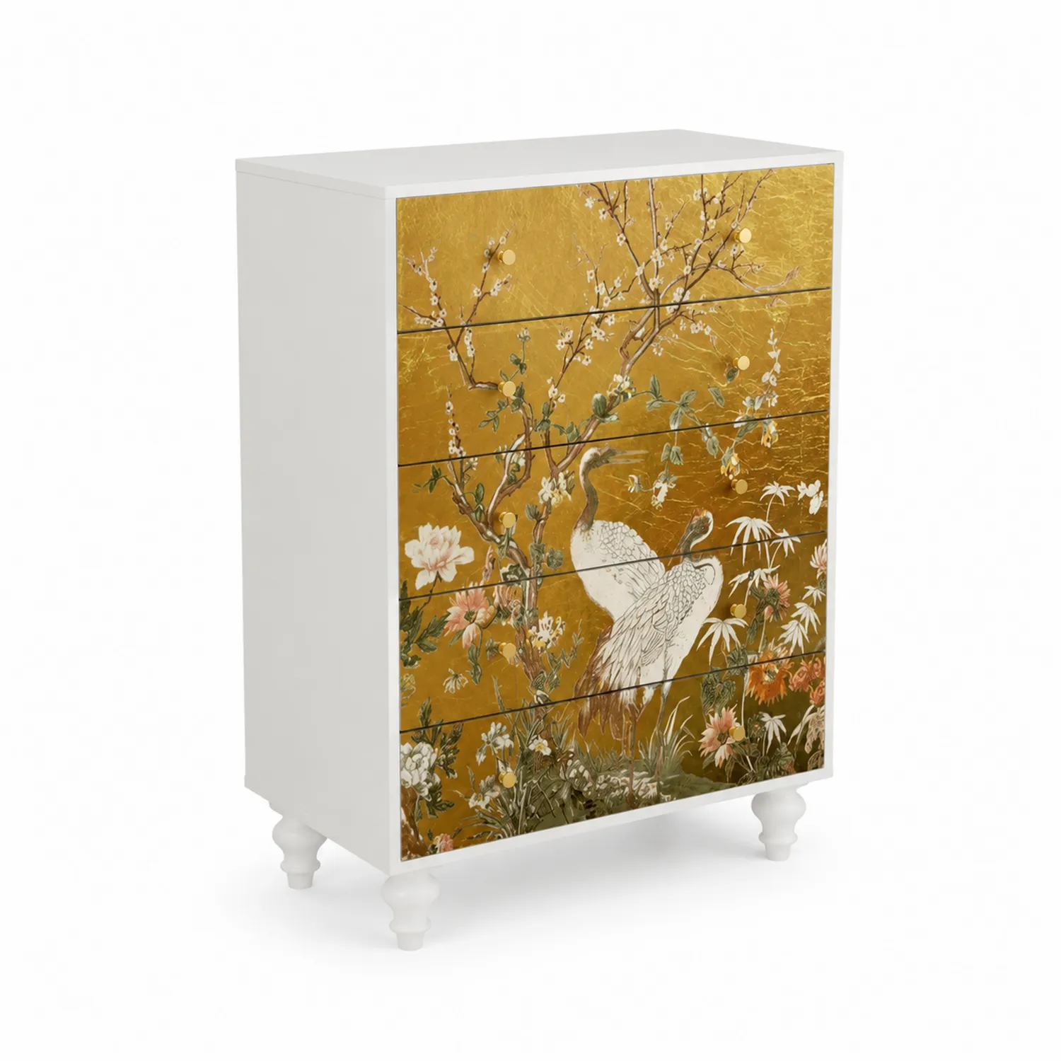 Komoda z 4 szufladami z MDF, białozłota, 95x45x35 cm
