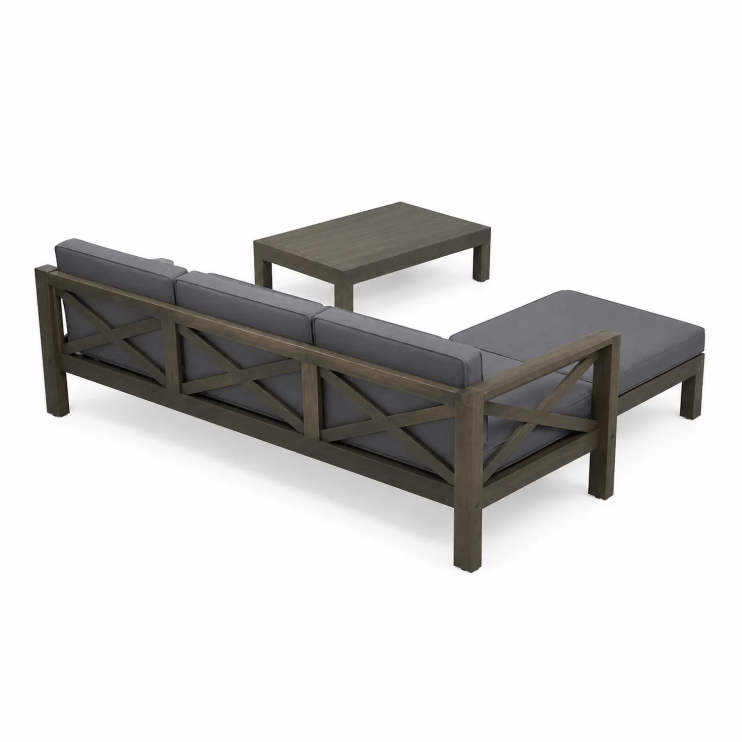 Drewniana modułowa sofa ogrodowa z poduszkami poliestrowymi