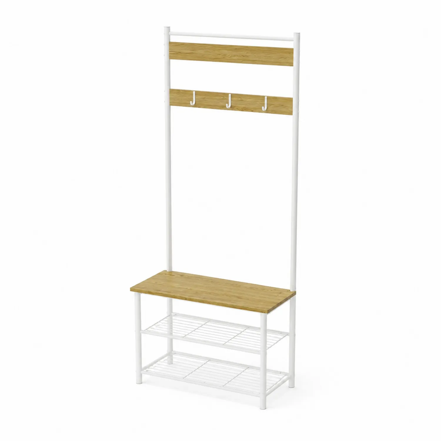 Wieszak z ławką Metal i MDF Biały/Dąb