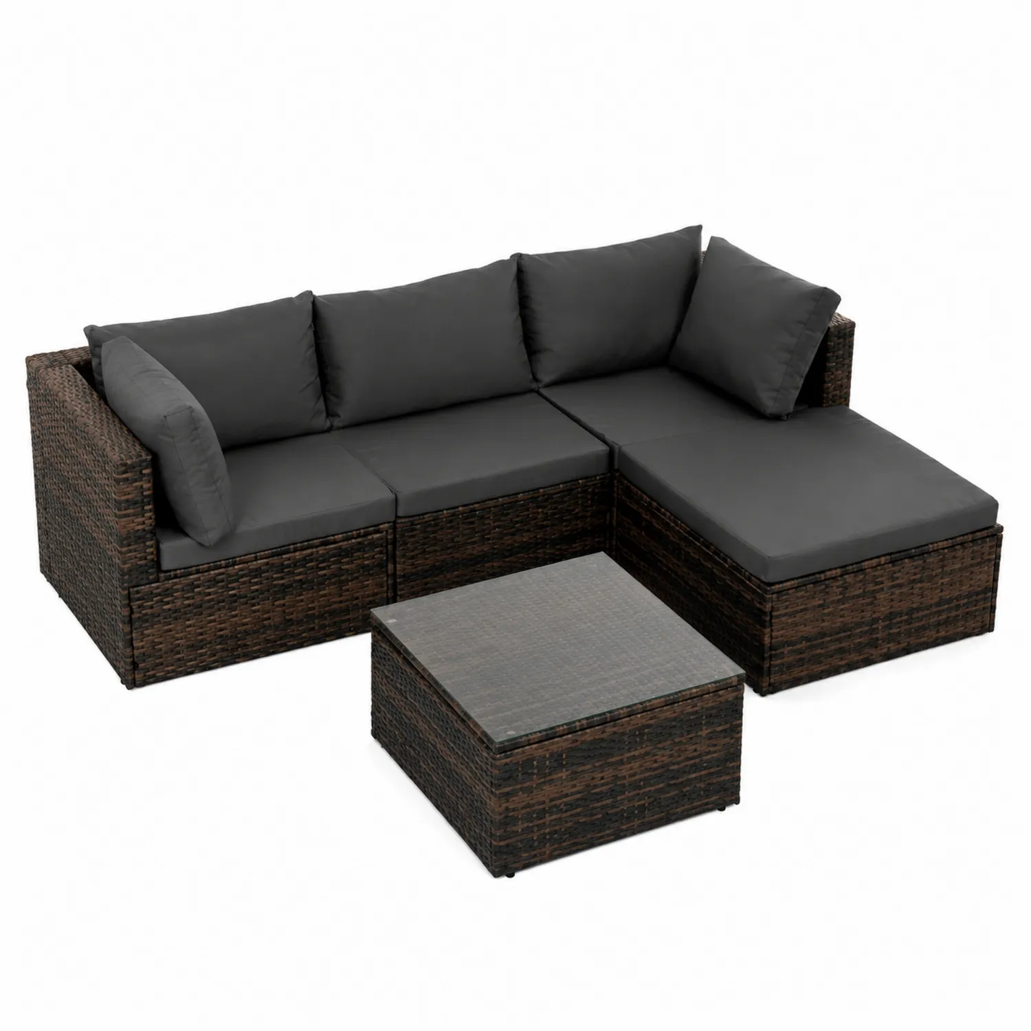 Modułowa sofa z rattanu z poduszkami antracyt