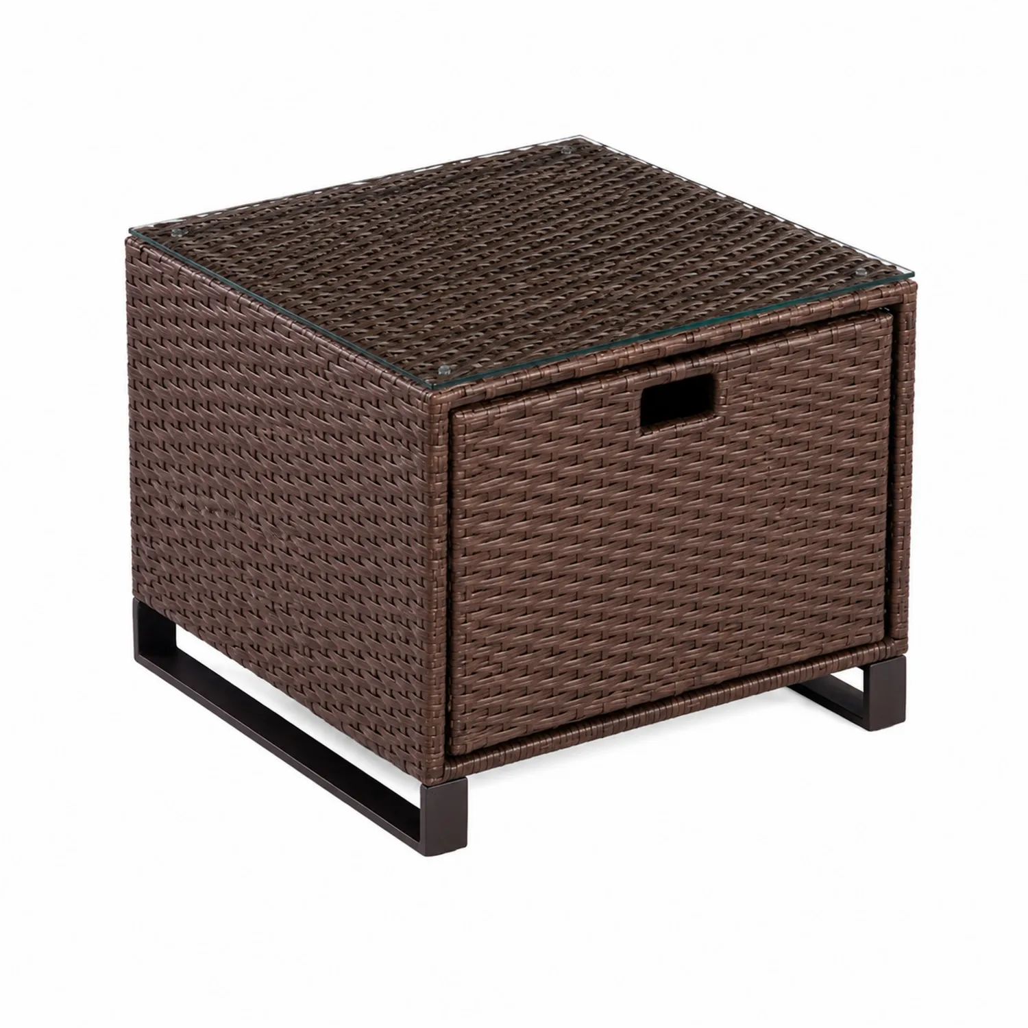 Stolik rattanowy z hartowanym szkłem 40x40x40 cm Brązowy