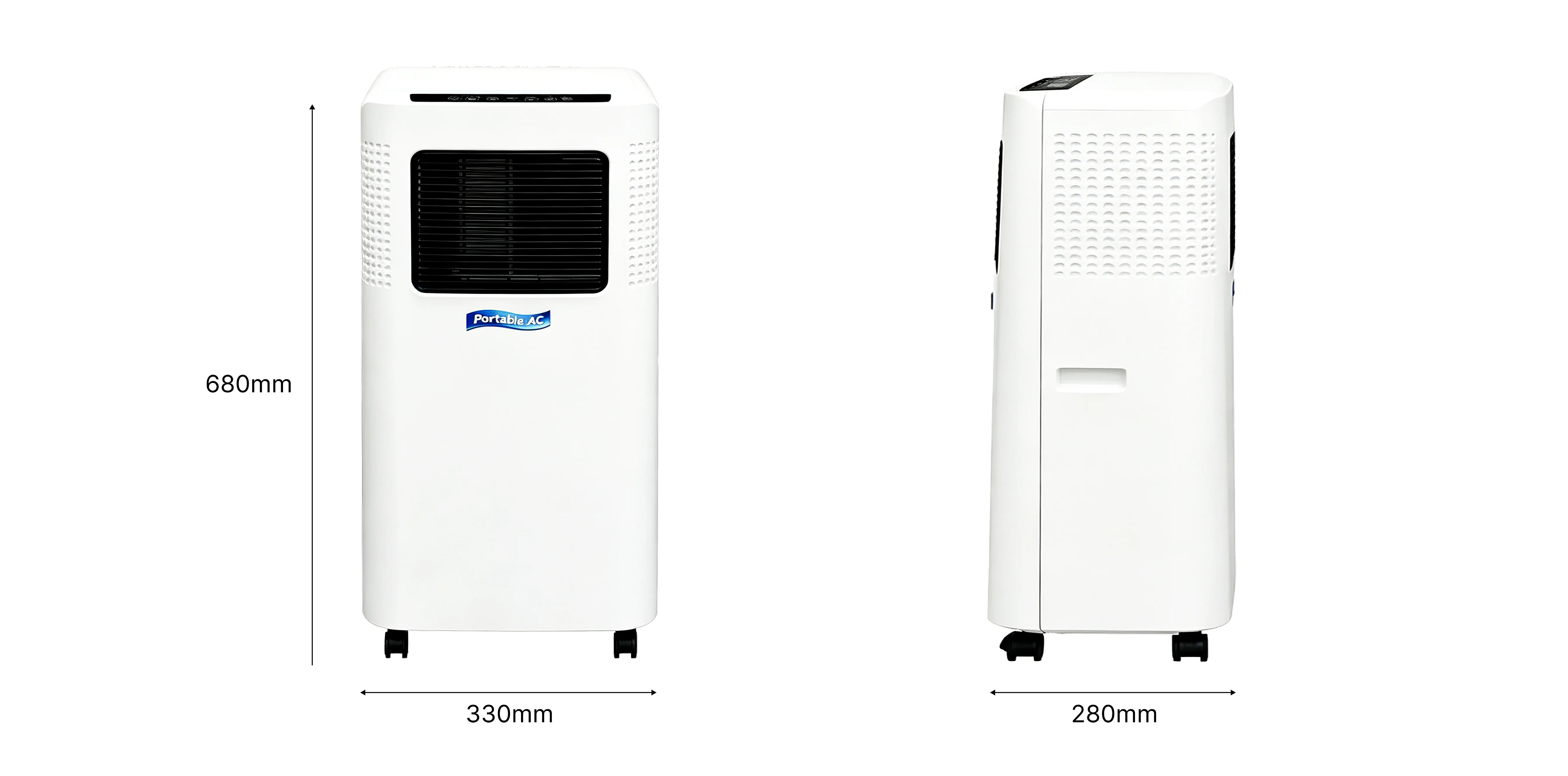 Vakoda portable air conditioner front and side views
