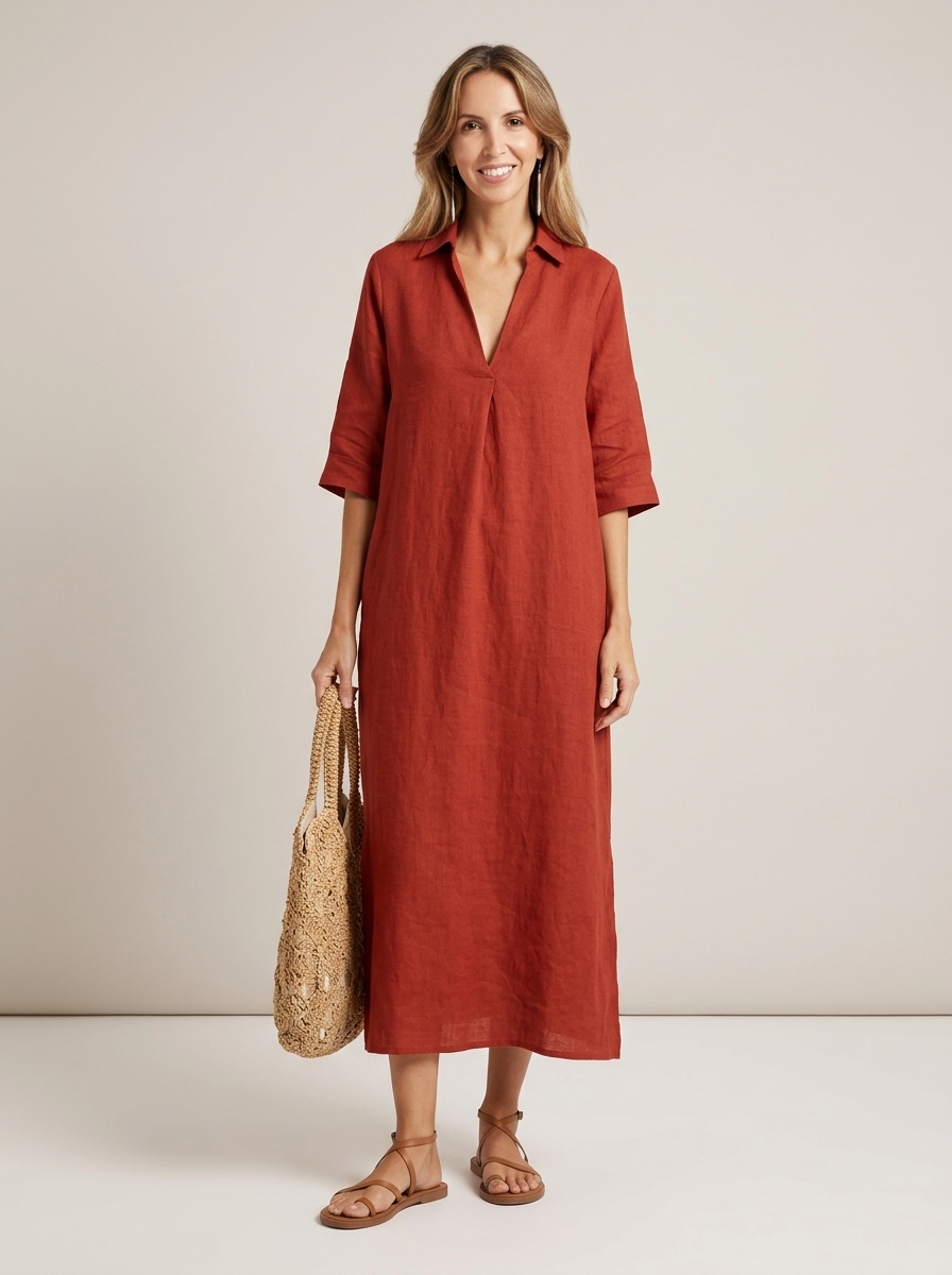 Luftiges Leinen-Maxikleid mit V-Ausschnitt