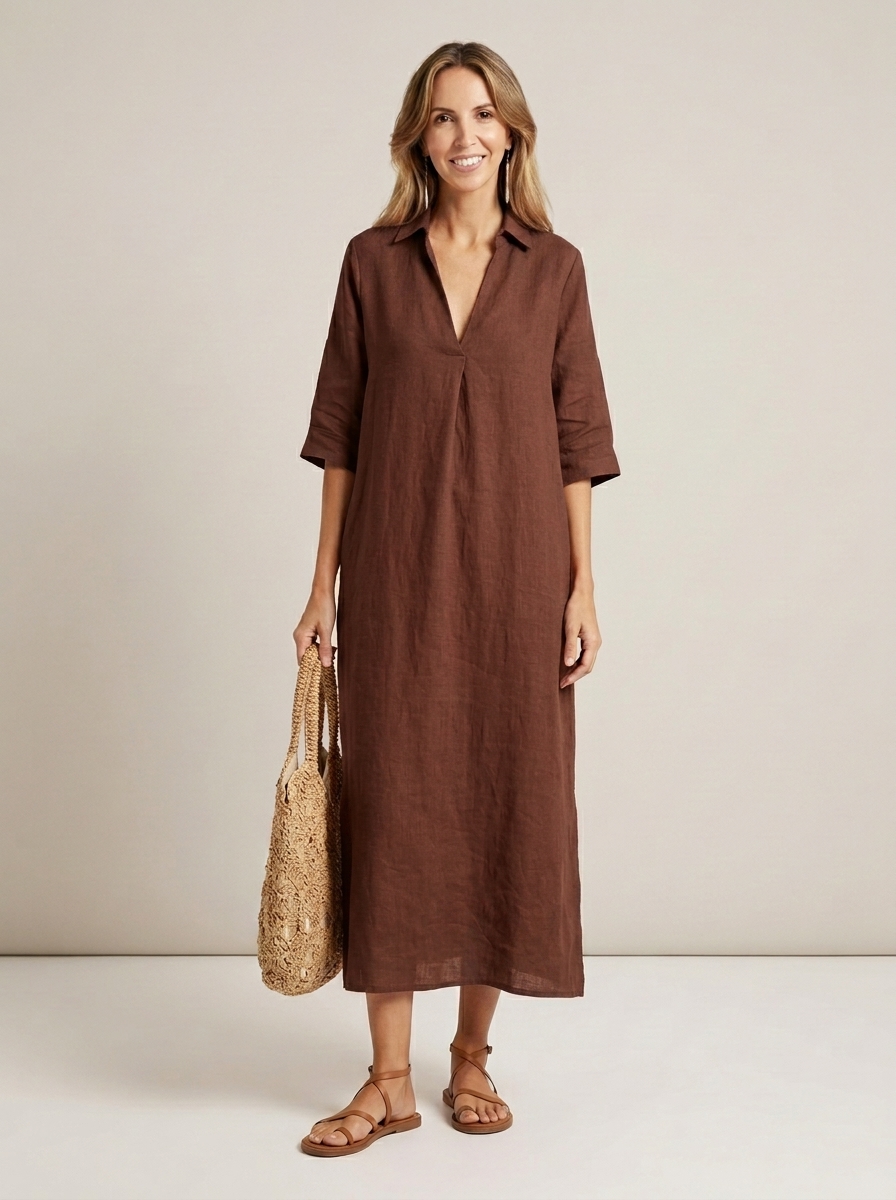 Luftiges Leinen-Maxikleid mit V-Ausschnitt