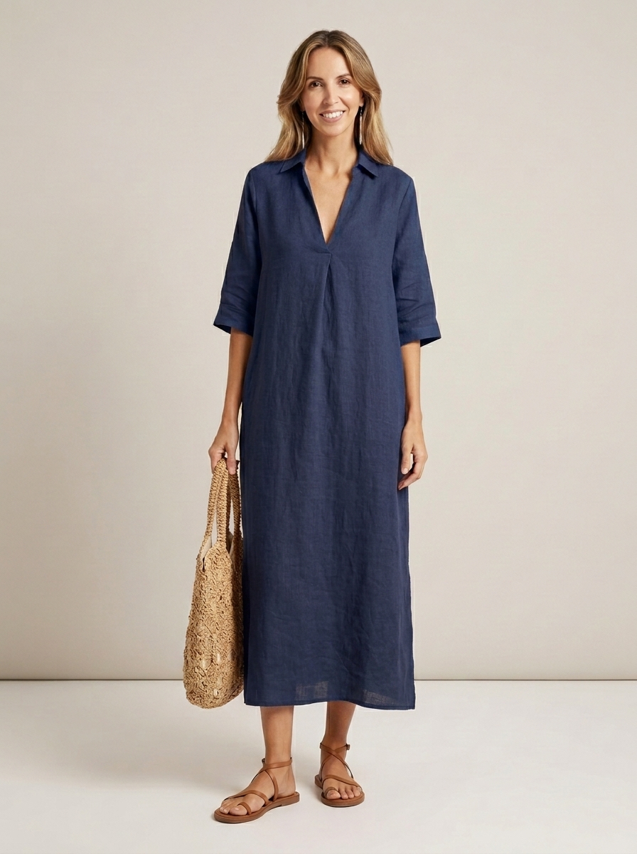 Luftiges Leinen-Maxikleid mit V-Ausschnitt