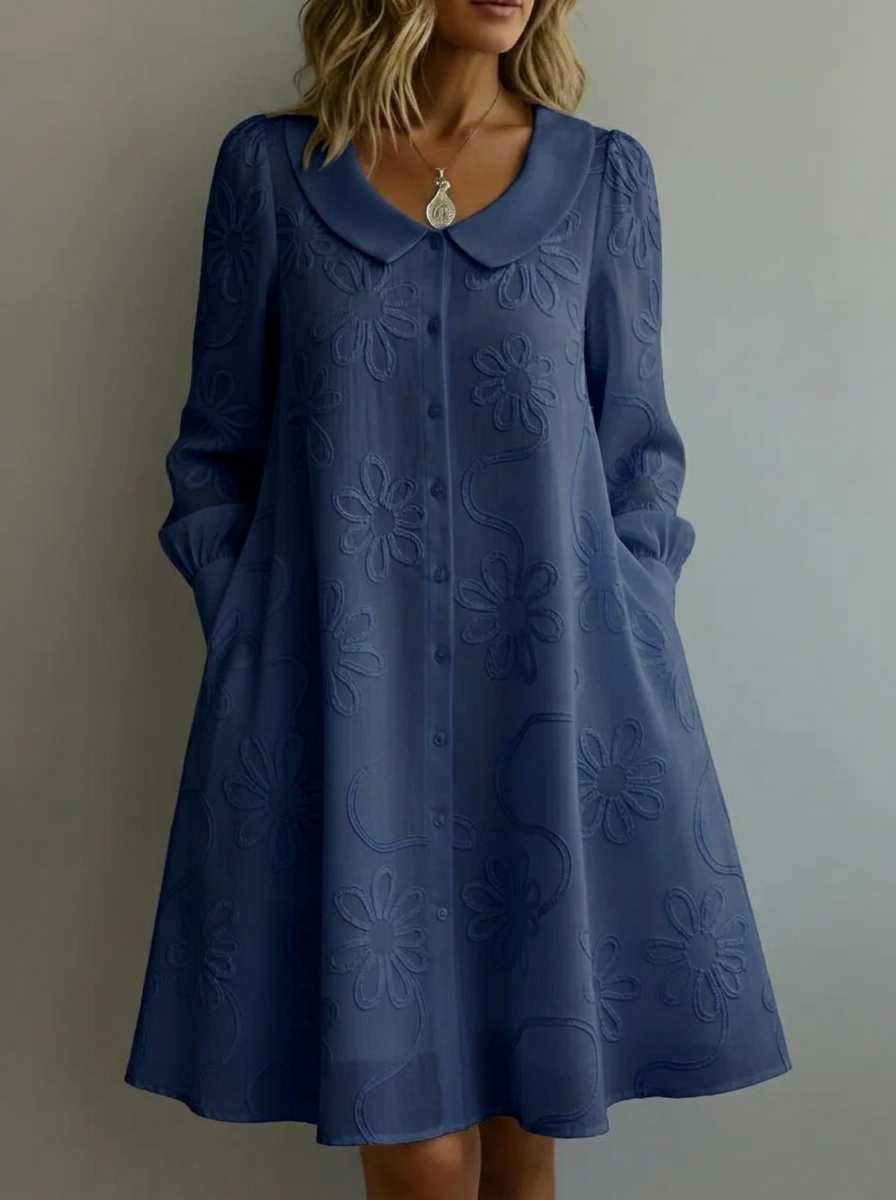 Vintage-Kleid mit Peter-Pan-Kragen und besticktem Blumenmuster