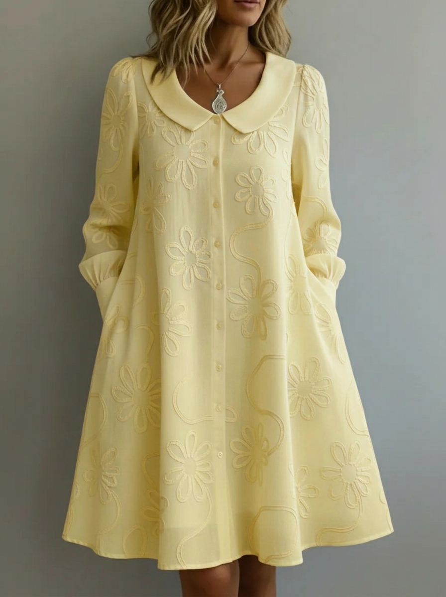 Vintage-Kleid mit Peter-Pan-Kragen und besticktem Blumenmuster