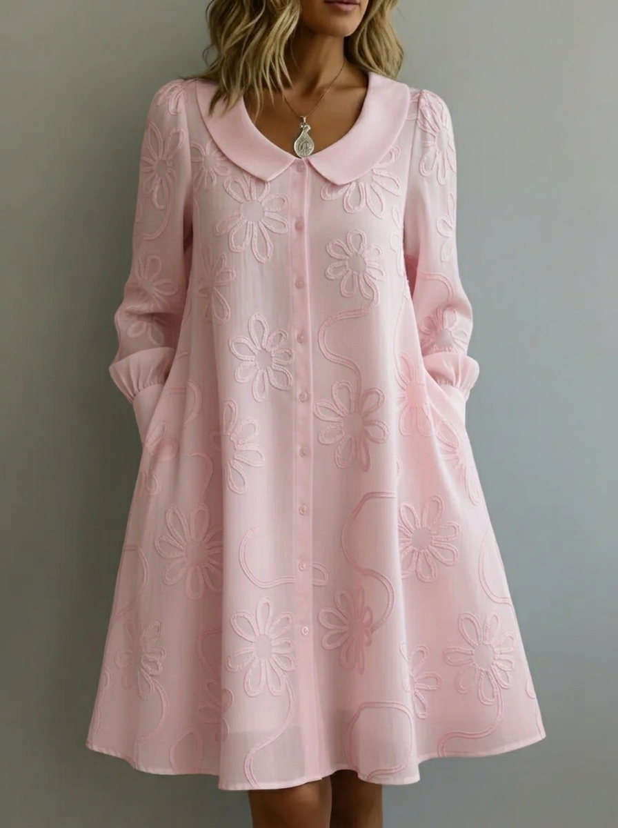 Vintage-Kleid mit Peter-Pan-Kragen und besticktem Blumenmuster