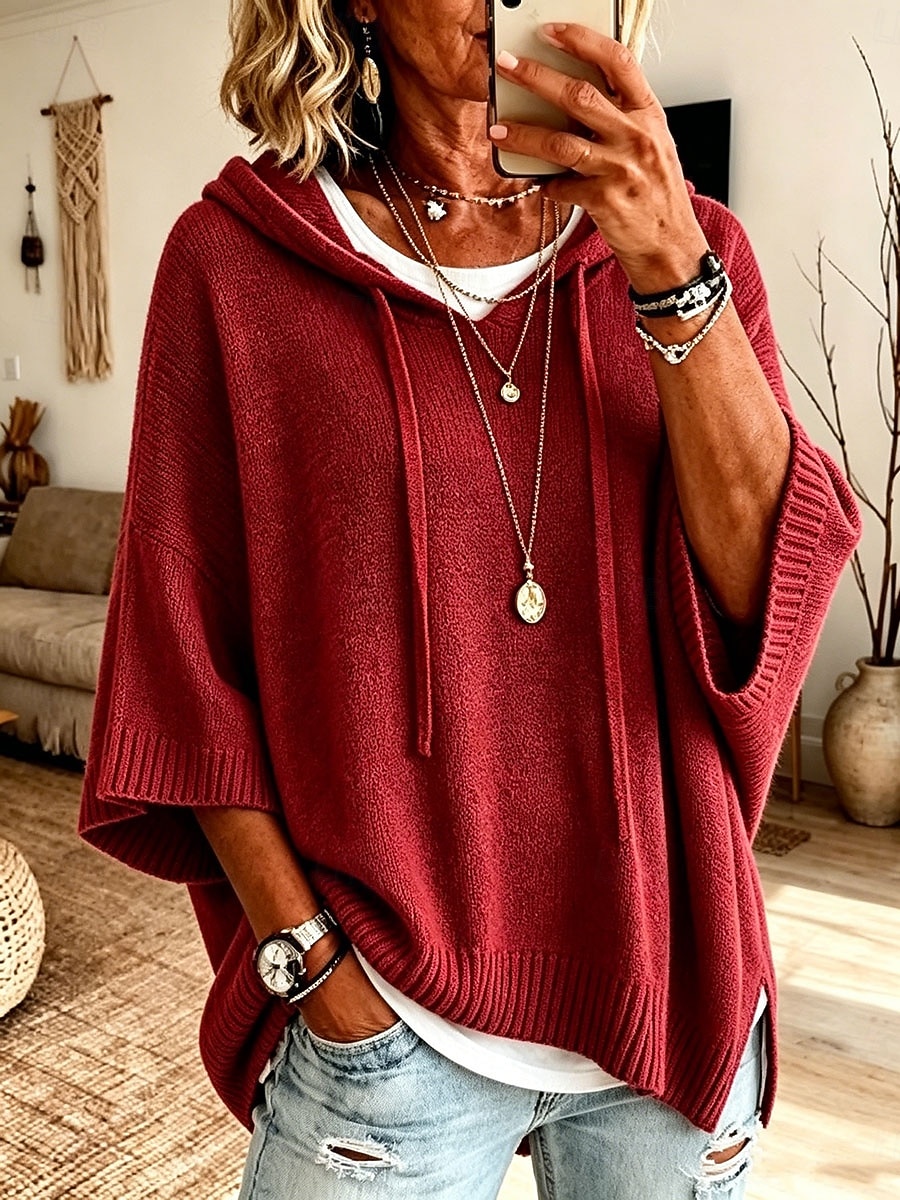 Damen Oversize Strickpullover mit Kapuze – Lässiger Komfort Pullover für Herbst & Winter