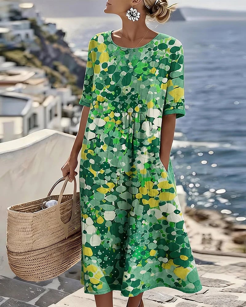 🌼Damen Elegantes Aquarell-Midikleid aus Seidenähnlichem Stoff