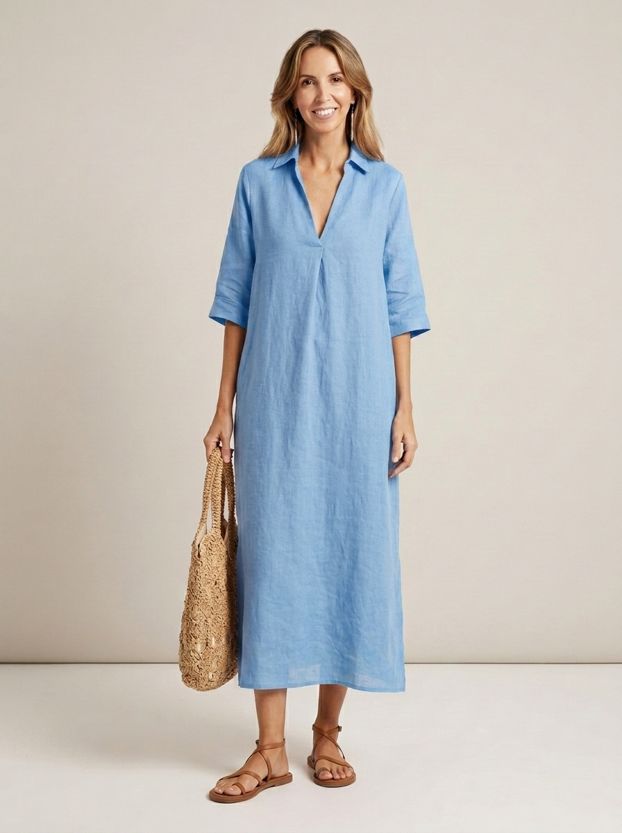Luftiges Leinen-Maxikleid mit V-Ausschnitt
