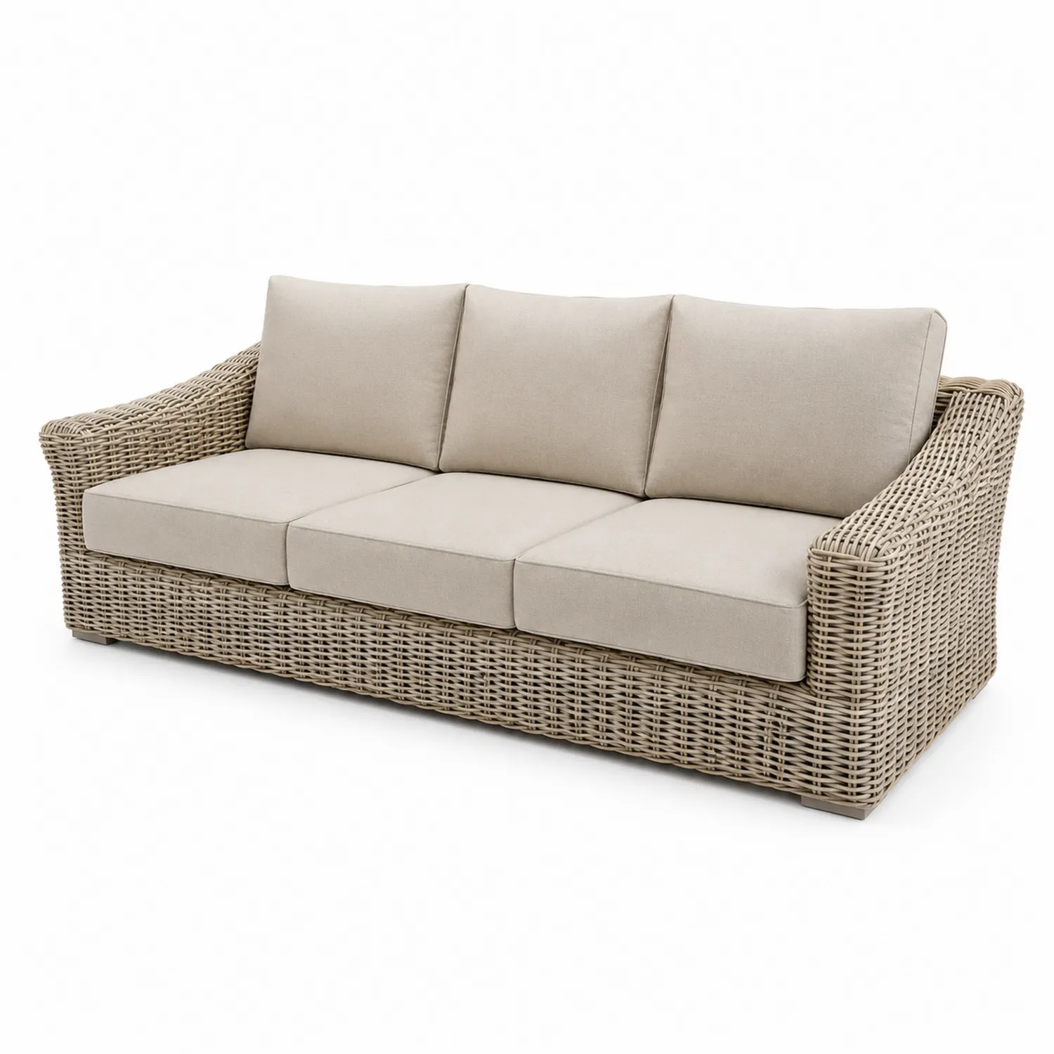 Divano in Rattan Sintetico con Cuscini in Tessuto Beige 220x90x80 cm-Placiron