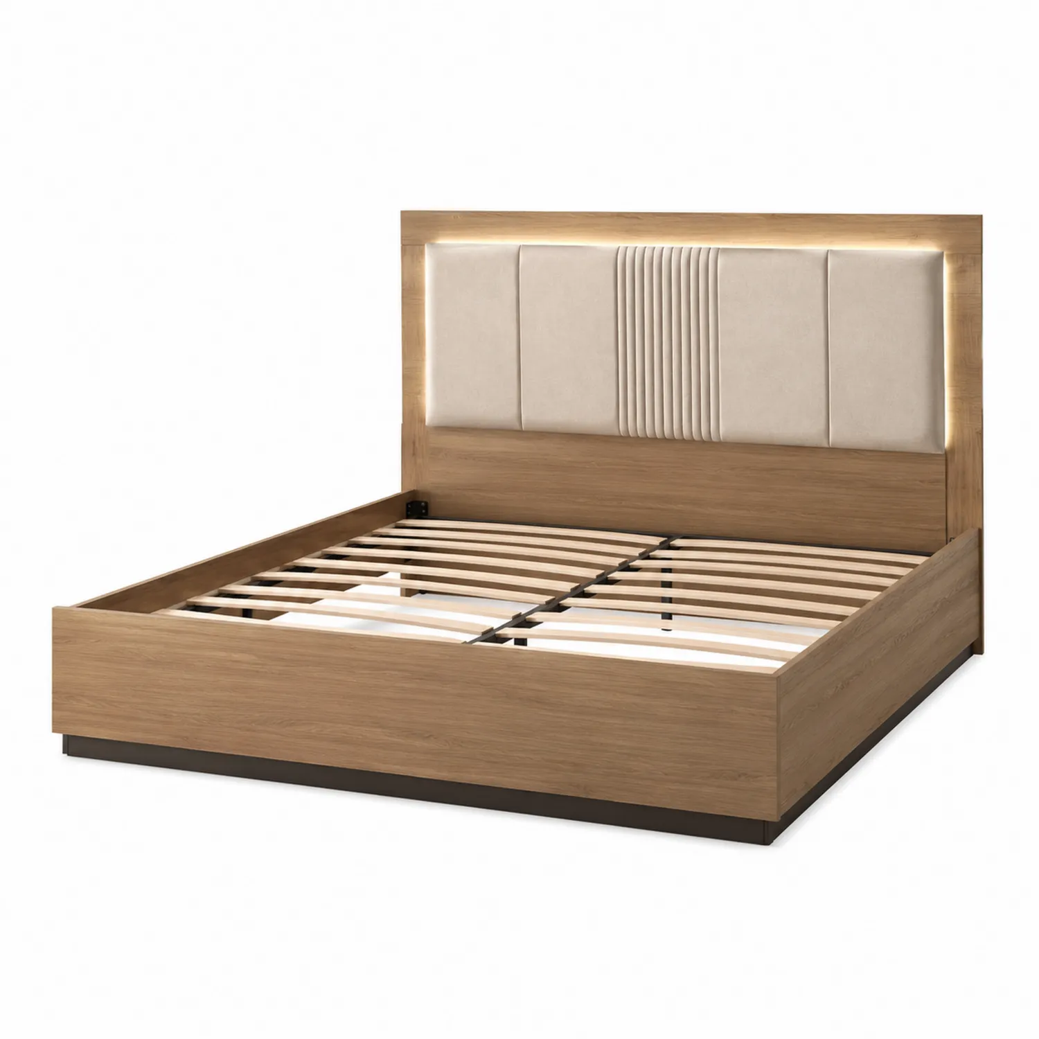 Letto in legno e tessuto con LED, 200x160 cm, Rovere-Placiron