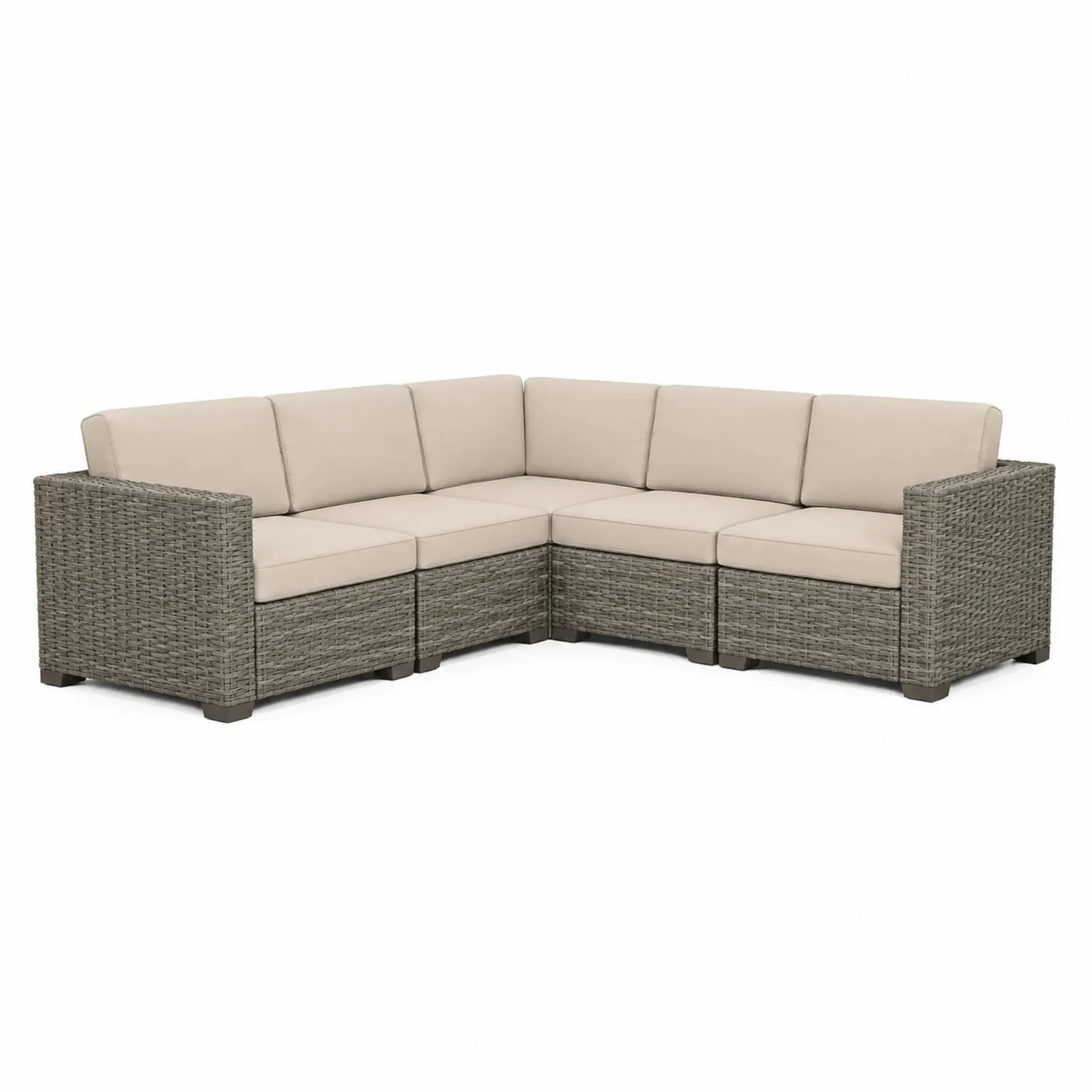 Divano angolare da giardino in rattan sintetico con cuscini Beige-Placiron