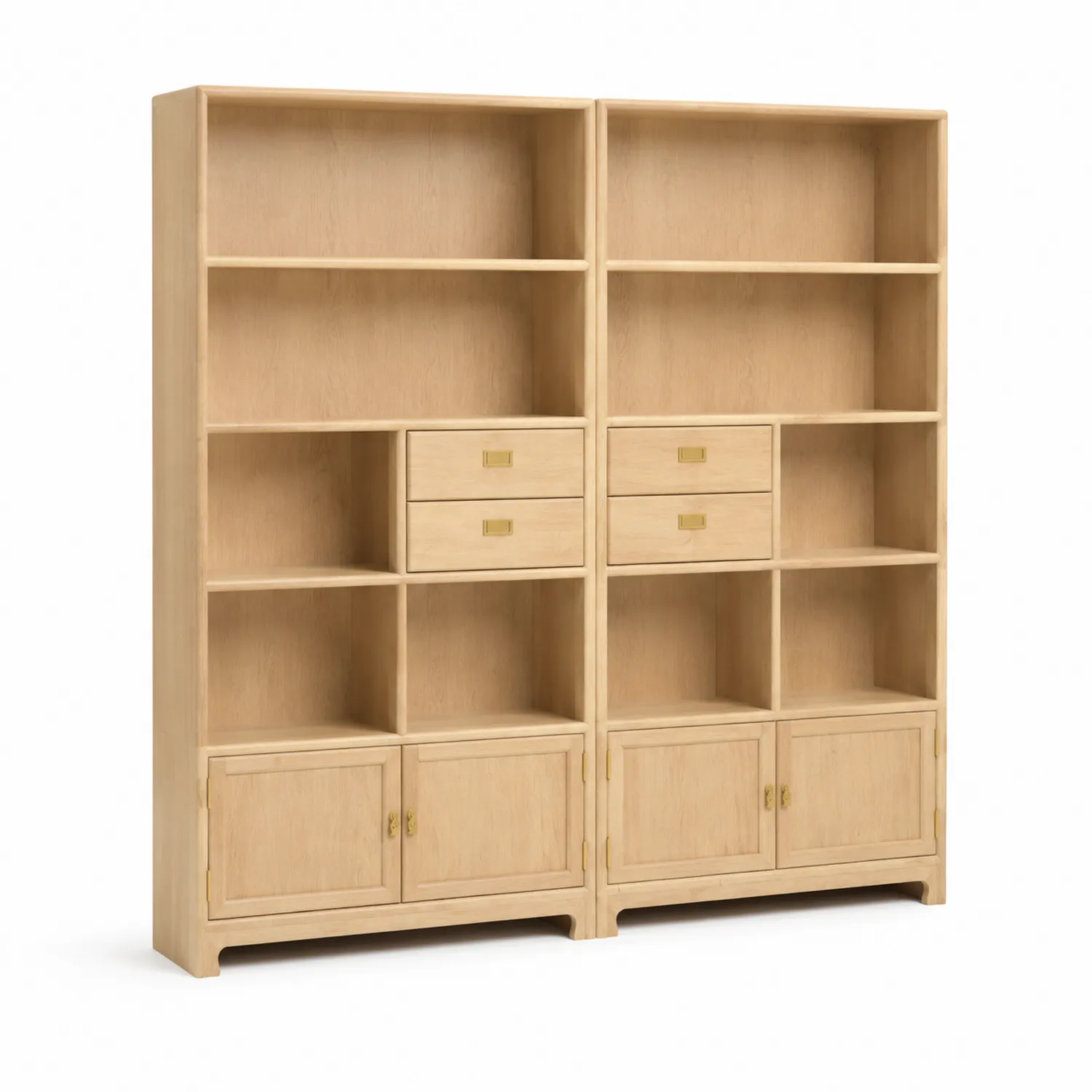 Libreria in legno massello di quercia con cassetti e ante 200x180x30 cm-Placiron