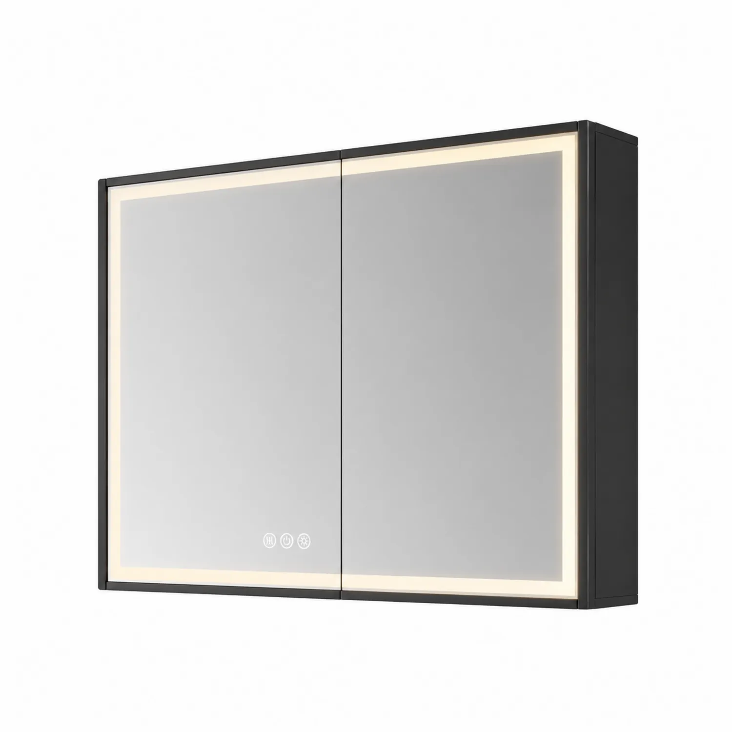 Specchiera da bagno con LED in vetro argentato temperato e alluminio 80x60 cm Nero-Placiron