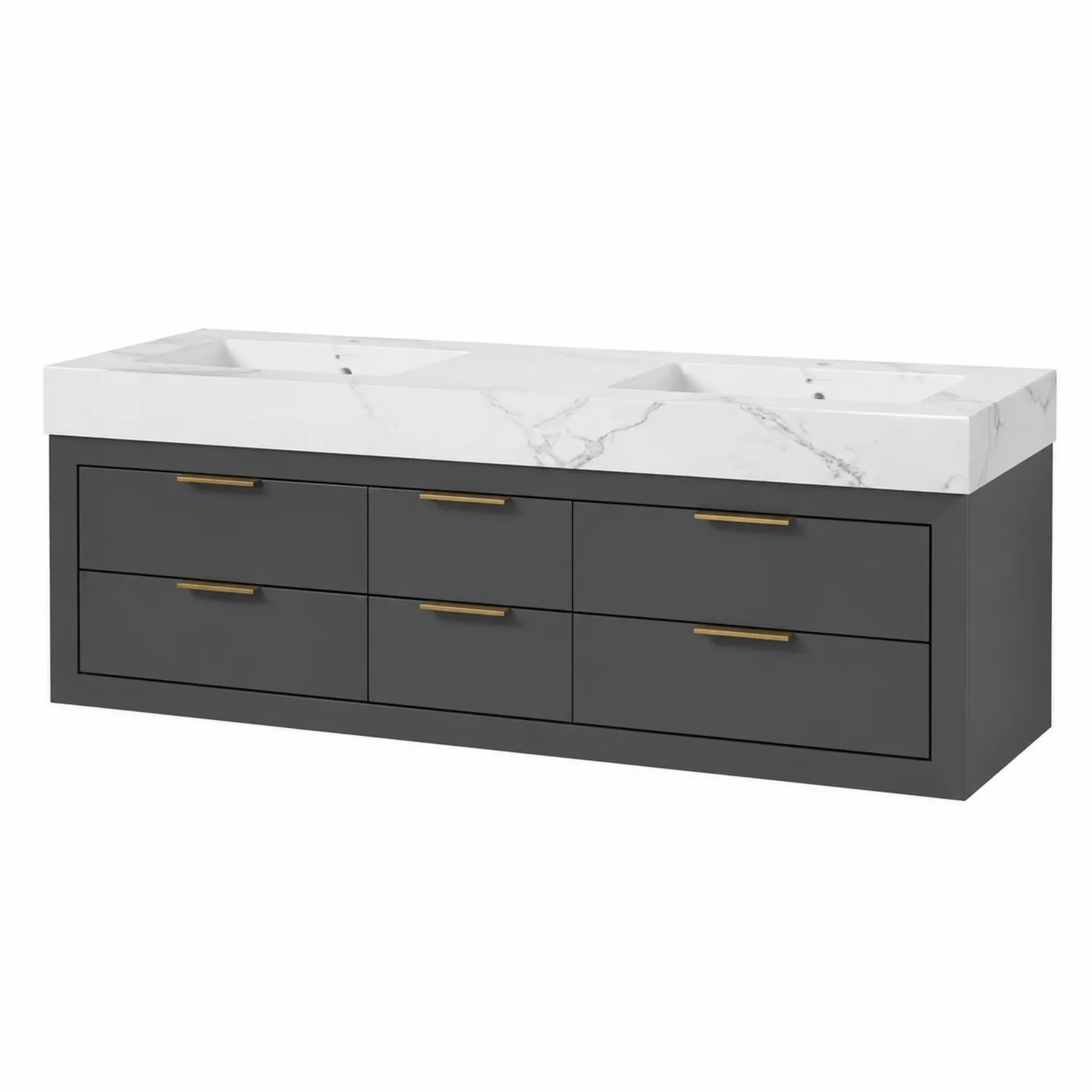 Mobile lavabo doppio in legno MDF e marmo con sei cassetti-Placiron