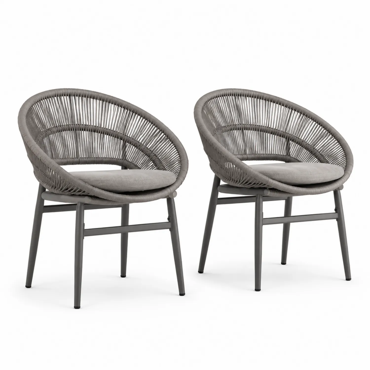 Set di 2 Sedie da Esterno in Alluminio e Corda Sintetica Grigio-Placiron