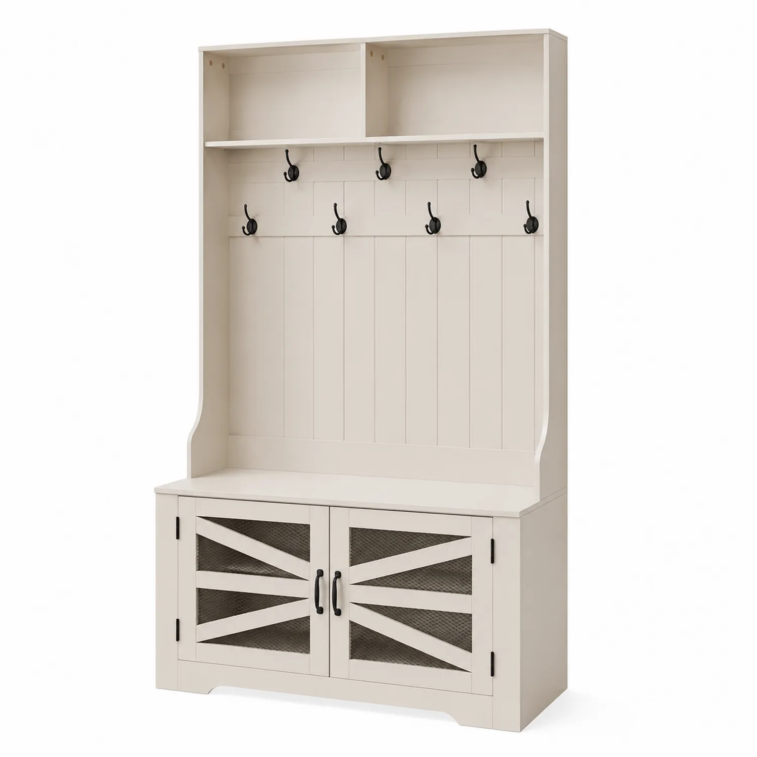 Appendiabiti con Scarpiera in Legno MDF con Ganci Beige-Placiron