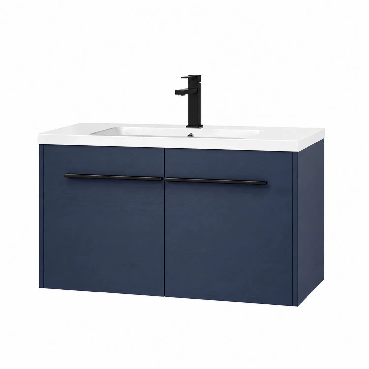 Mobile lavabo sospeso in MDF con lavabo in ceramica blu e bianco-Placiron