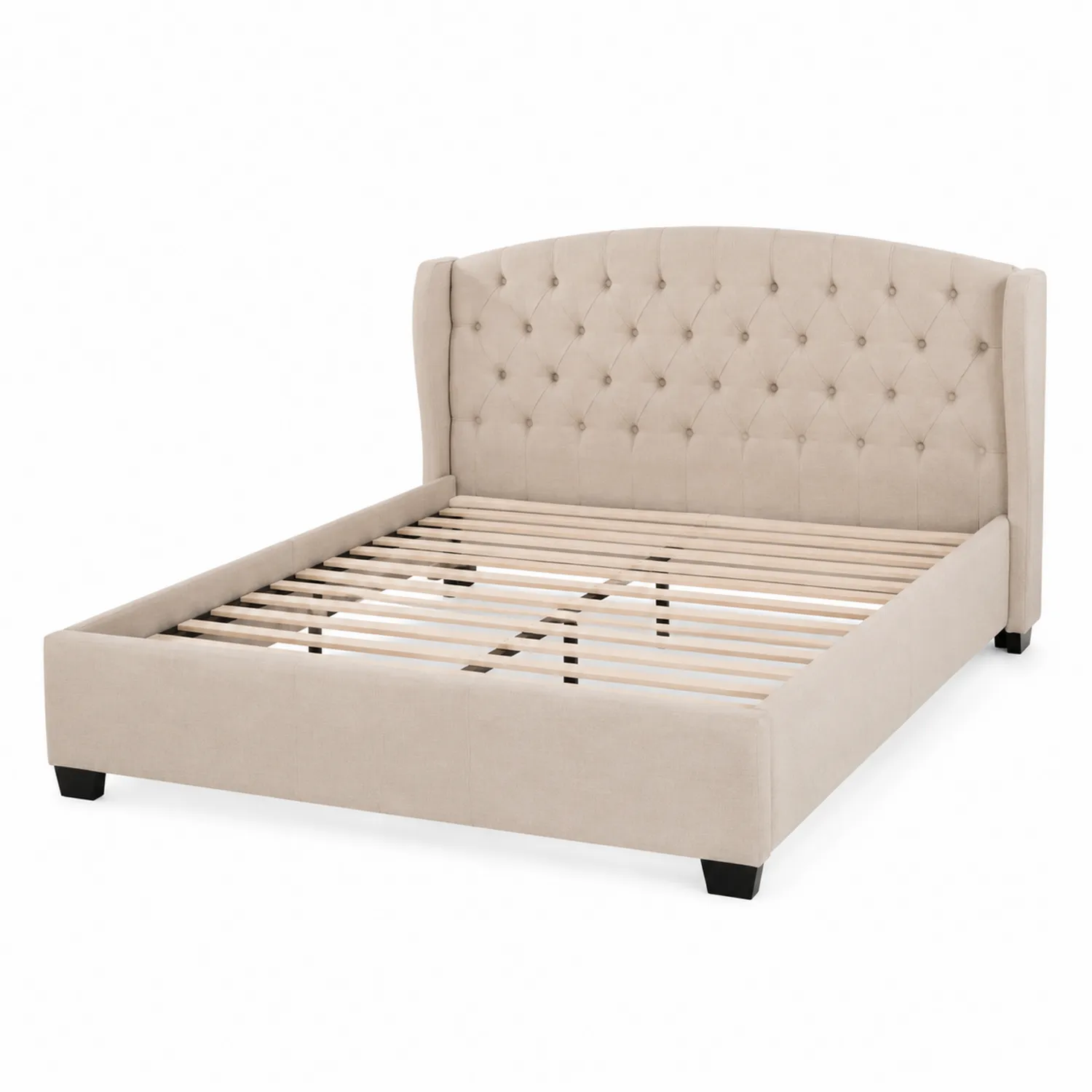 Letto in Tessuto Beige con Testiera Capitonné 200x160 cm-Placiron