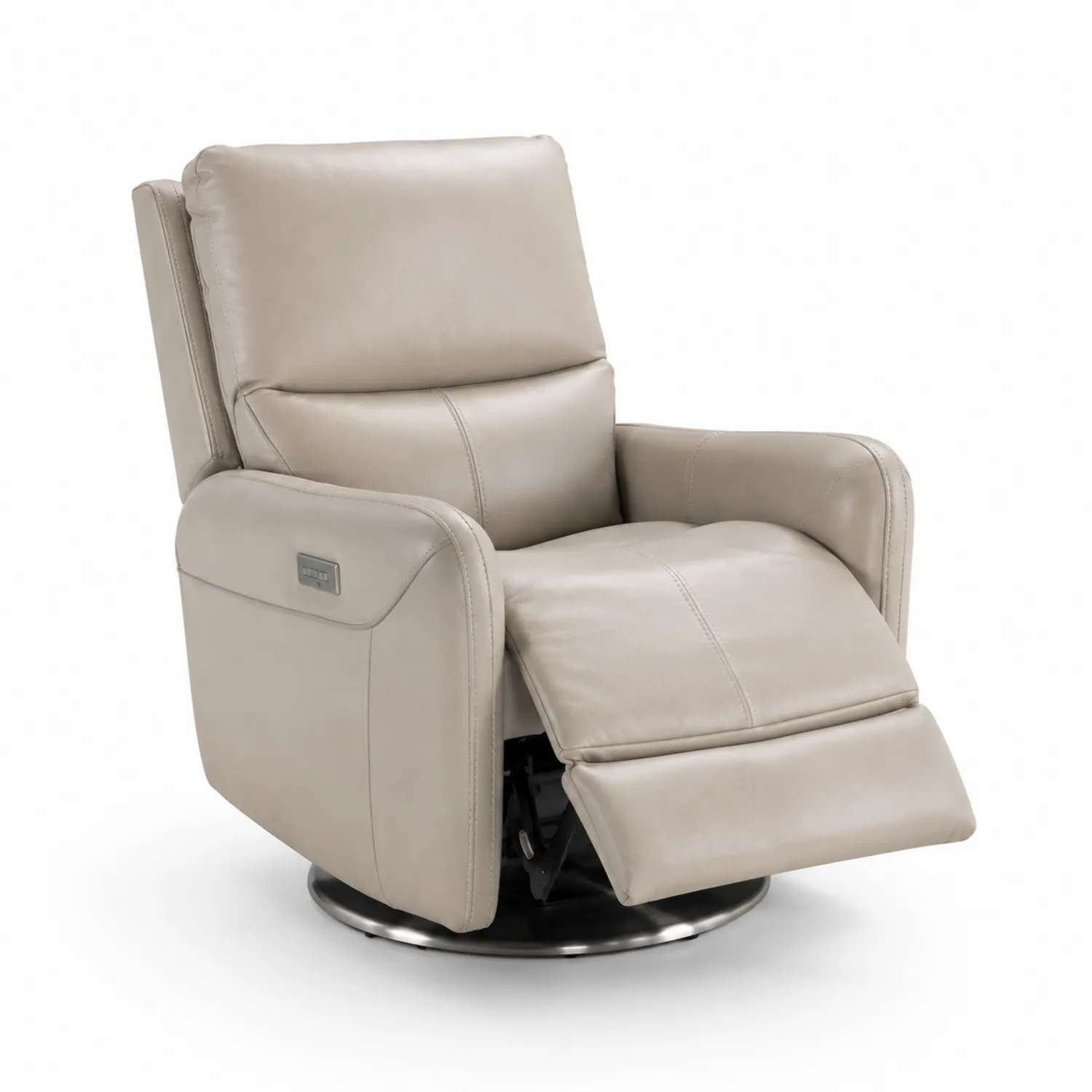 Poltrona Reclinabile in Pelle Beige con Base Girevole-Placiron