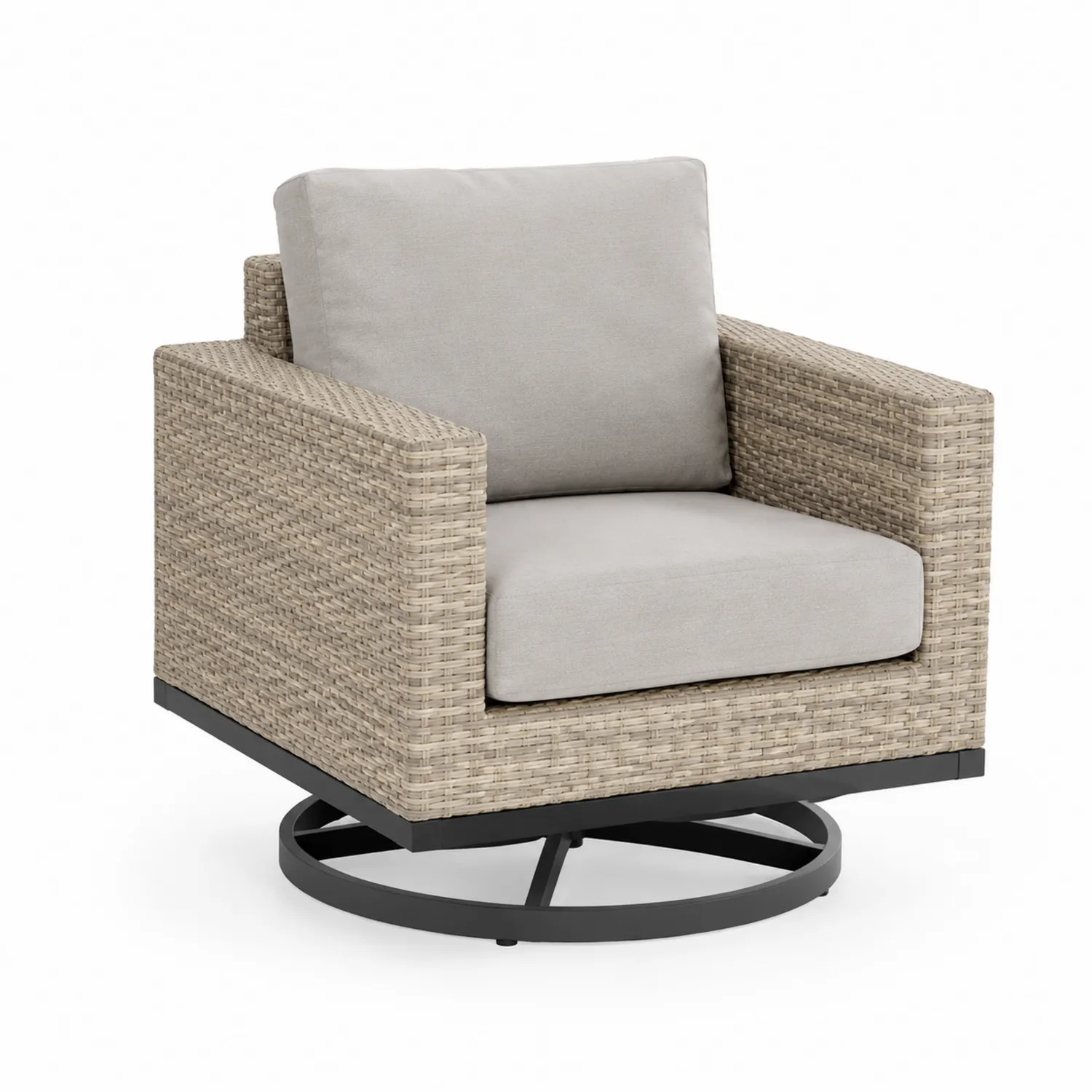 Poltrona in Rattan Sintetico con Cuscini Grigi-Placiron
