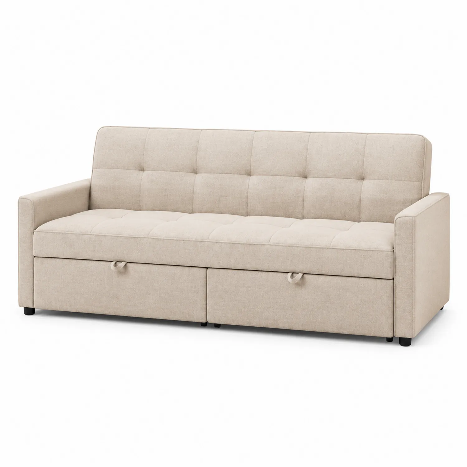 Divano Letto in Tessuto con Spazio di Archiviazione Beige 200x90x90 cm-Placiron
