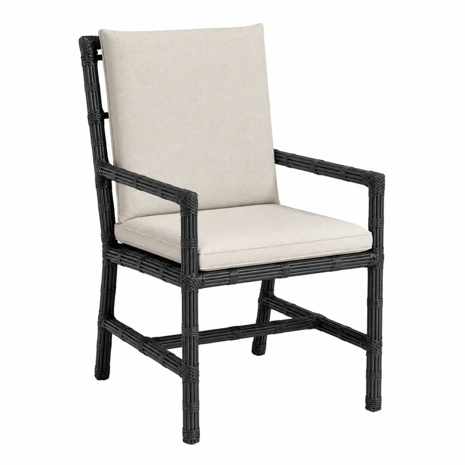 Sedia da giardino in rattan con cuscini in poliestere crema-Placiron