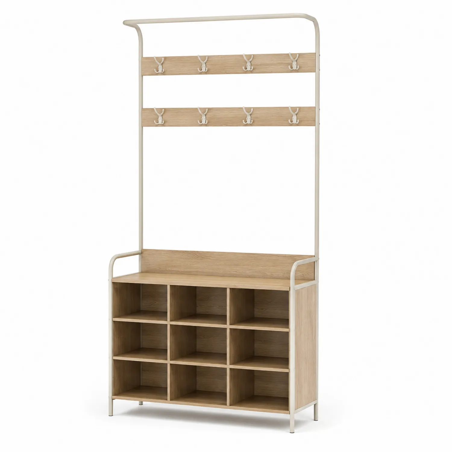 Appendiabiti in legno con scaffale a cubi e ganci in metallo-Placiron