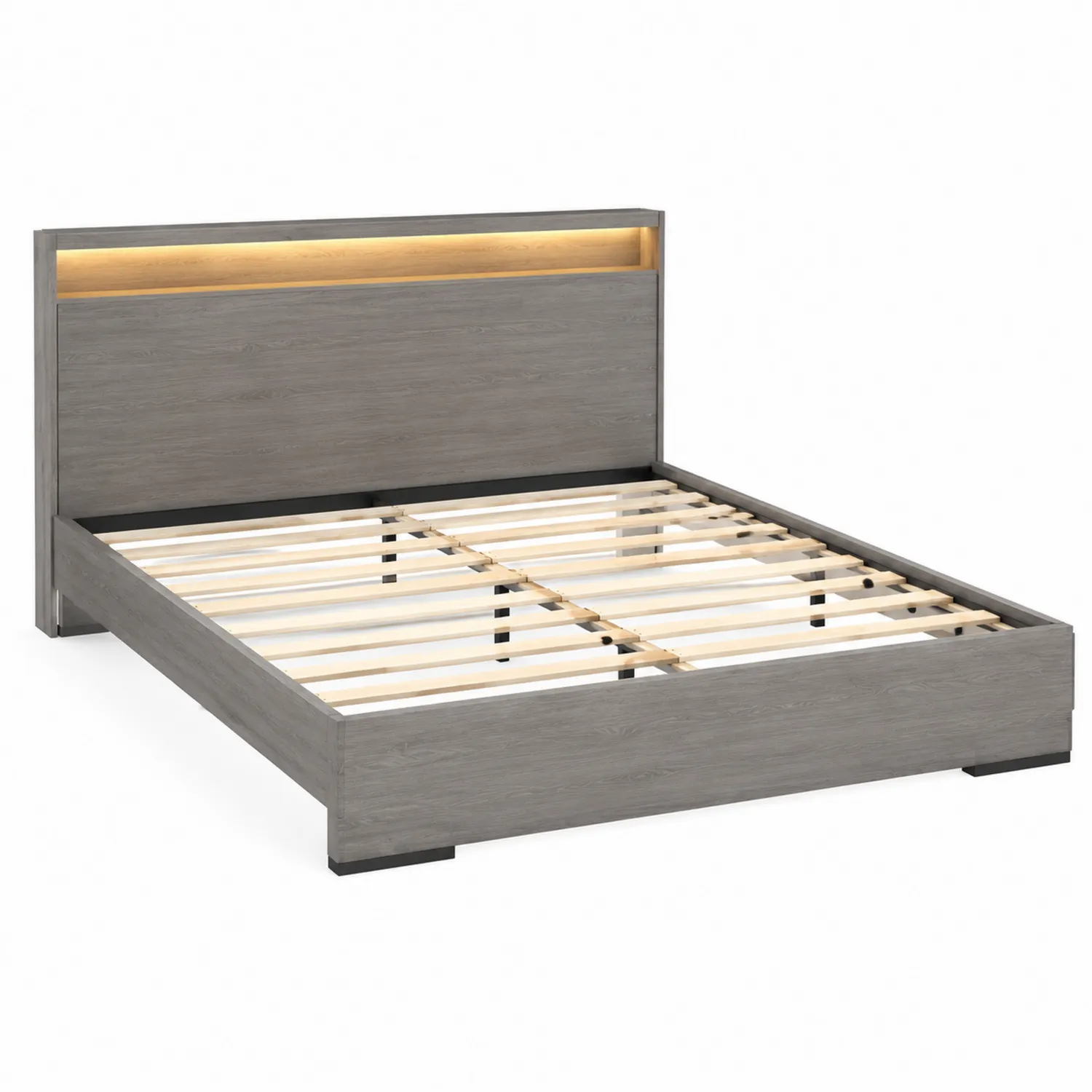 Letto in Legno con Luci LED 200x160 cm Grigio-Placiron