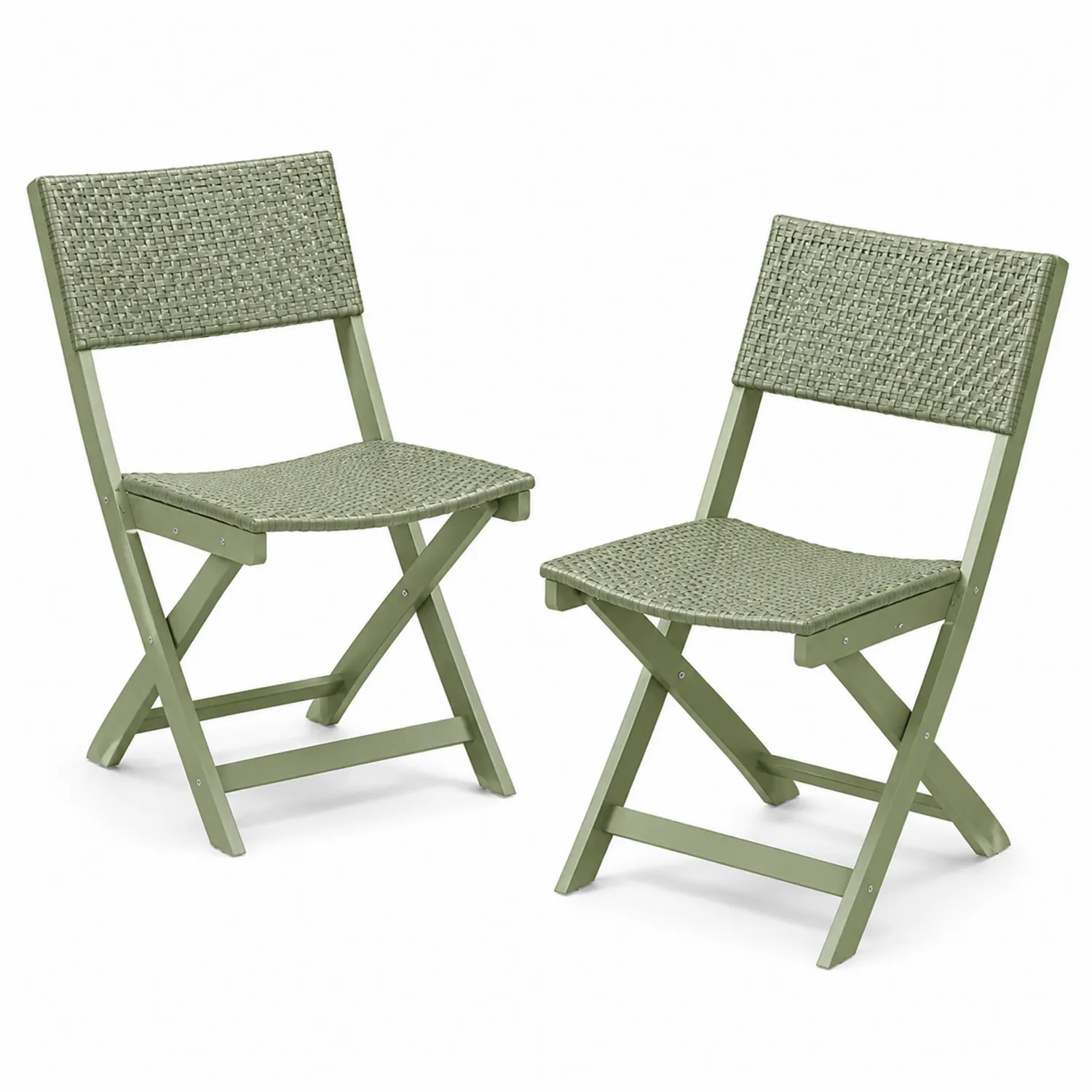 Set di 2 Sedie Pieghevoli da Giardino in Acciaio e Rattan Sintetico Verde-Placiron