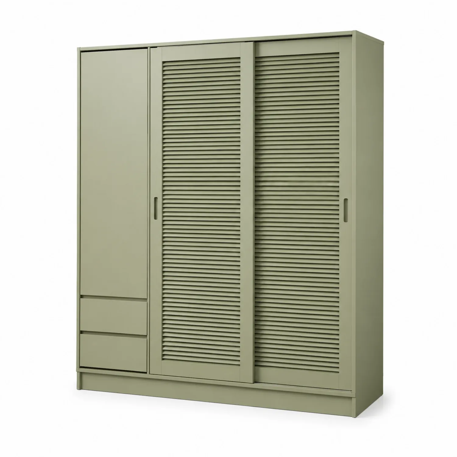 Armadio scorrevole in legno MDF verde con ante e cassetti-Placiron