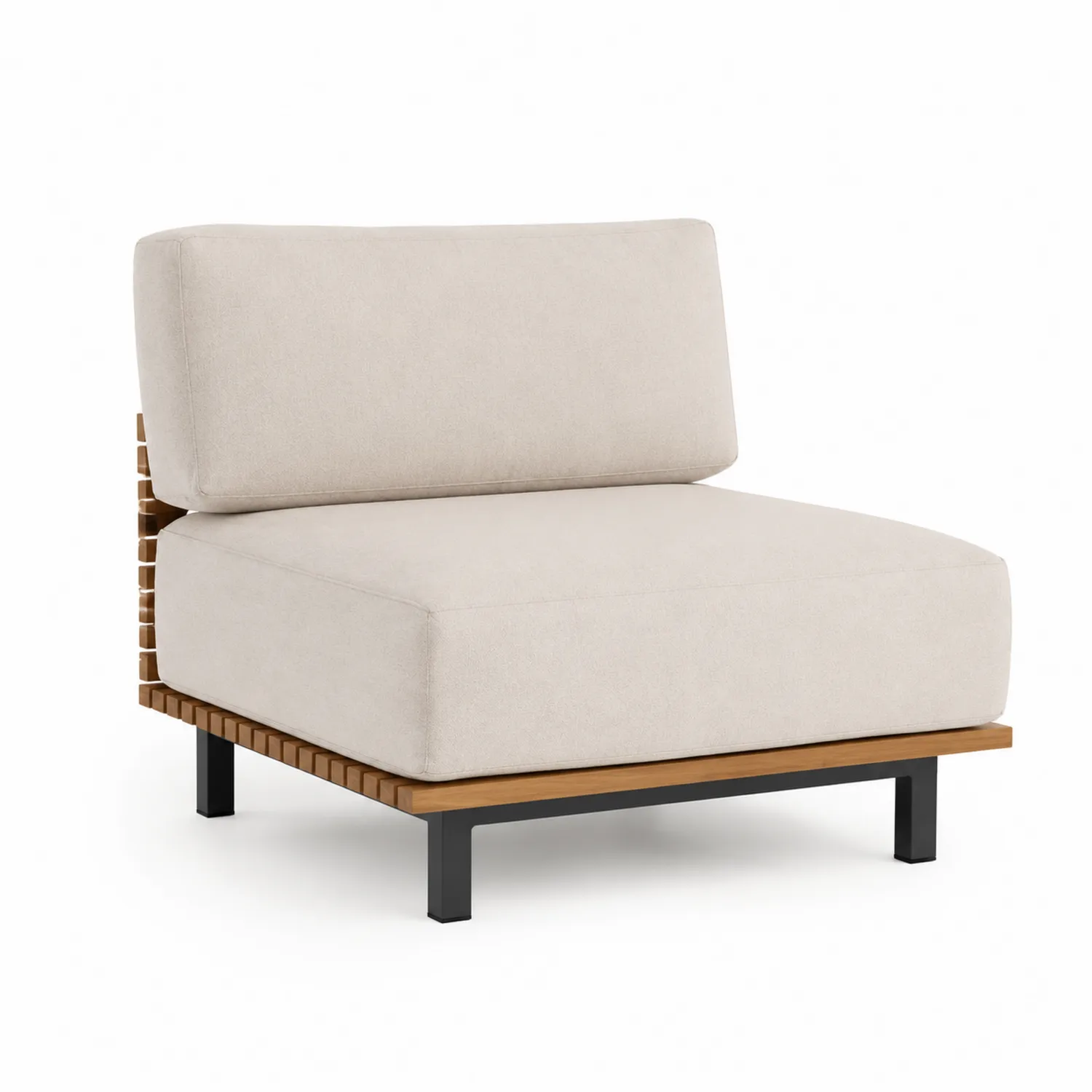 Poltrona da Esterno in Teak e Acciaio, Colore Beige-Placiron
