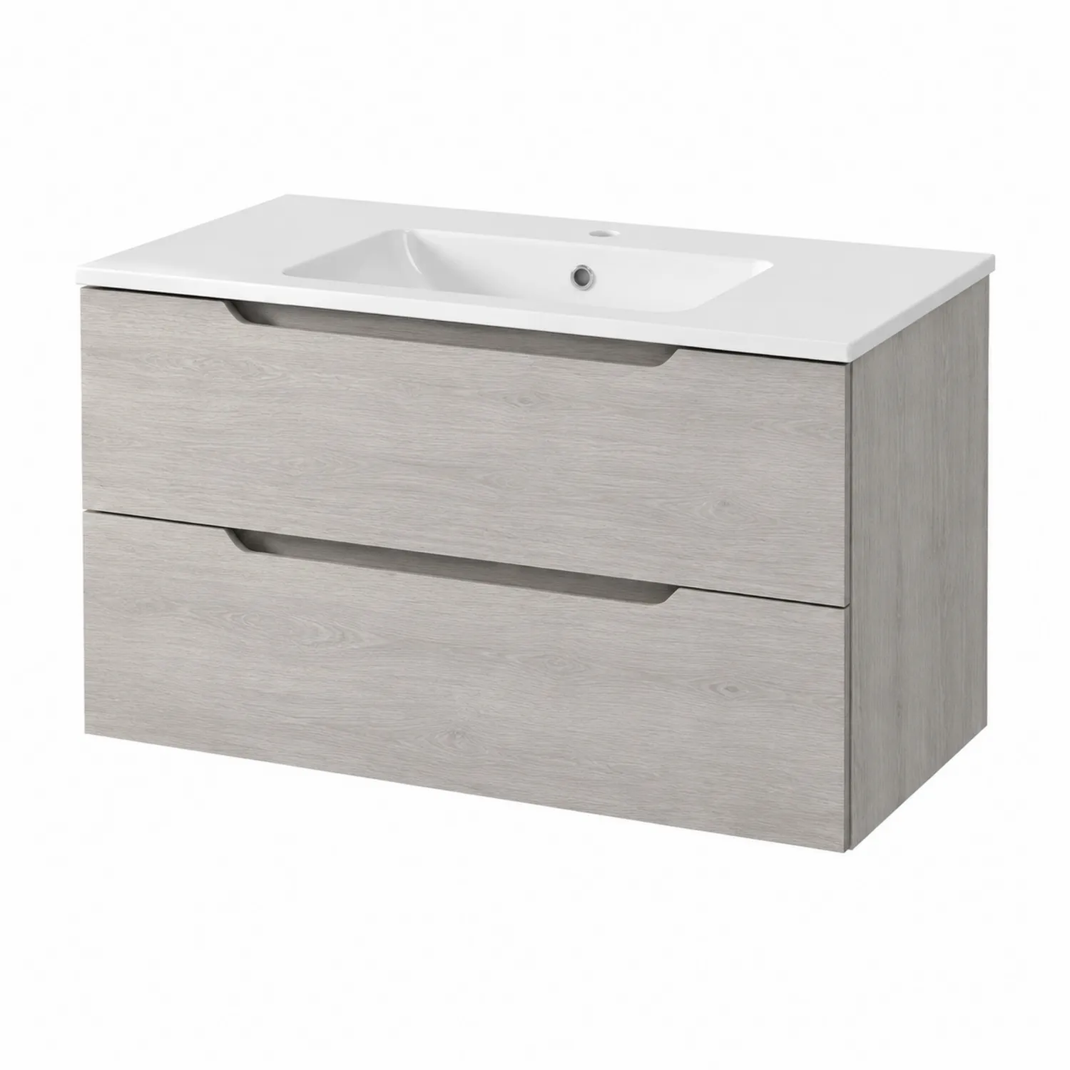 Mobile bagno sospeso in MDF con lavabo in ceramica e due cassetti 80x45x55 cm-Placiron