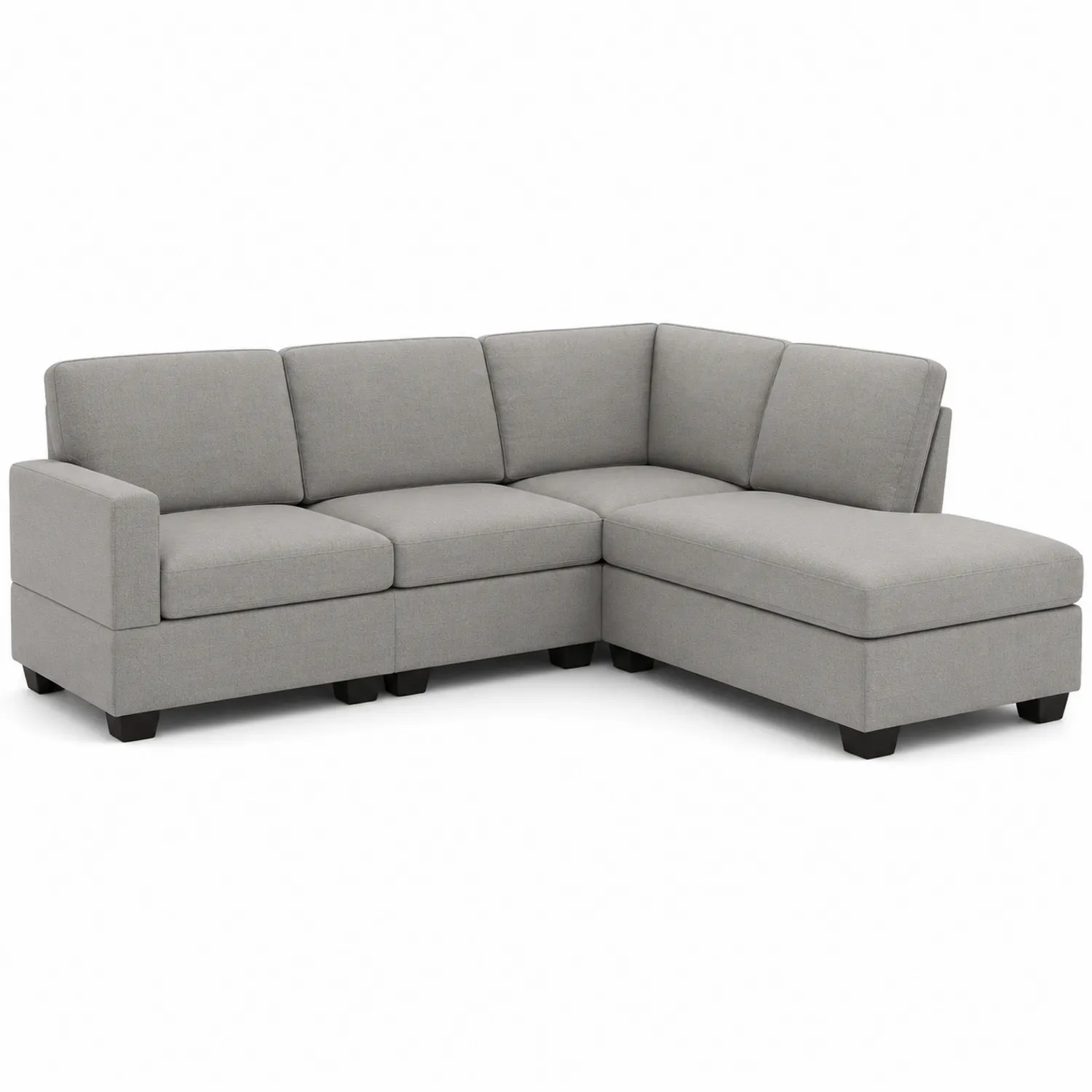 Divano ad angolo in tessuto grigio con chaise longue-Placiron